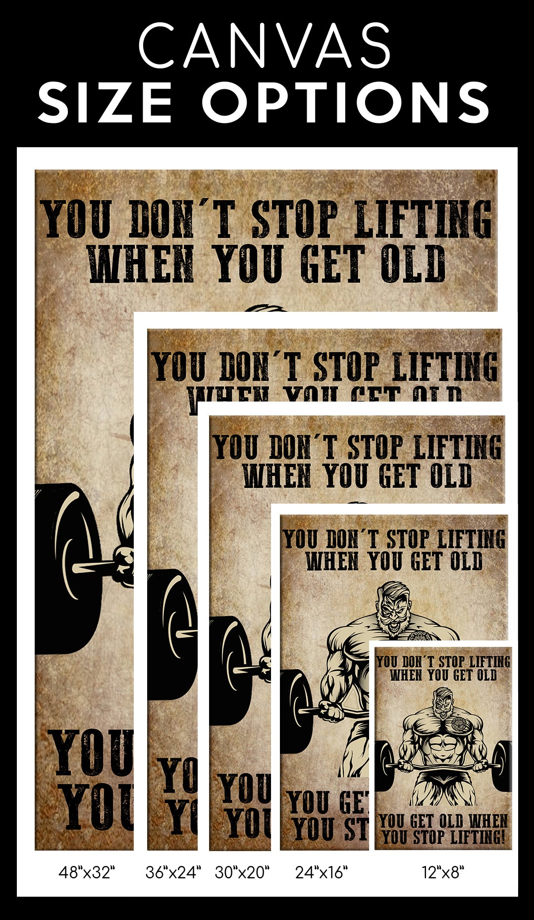 Old Man BodybuildingHome Gym Decor Dont Stop When You Get Old Canvas, Wall Art