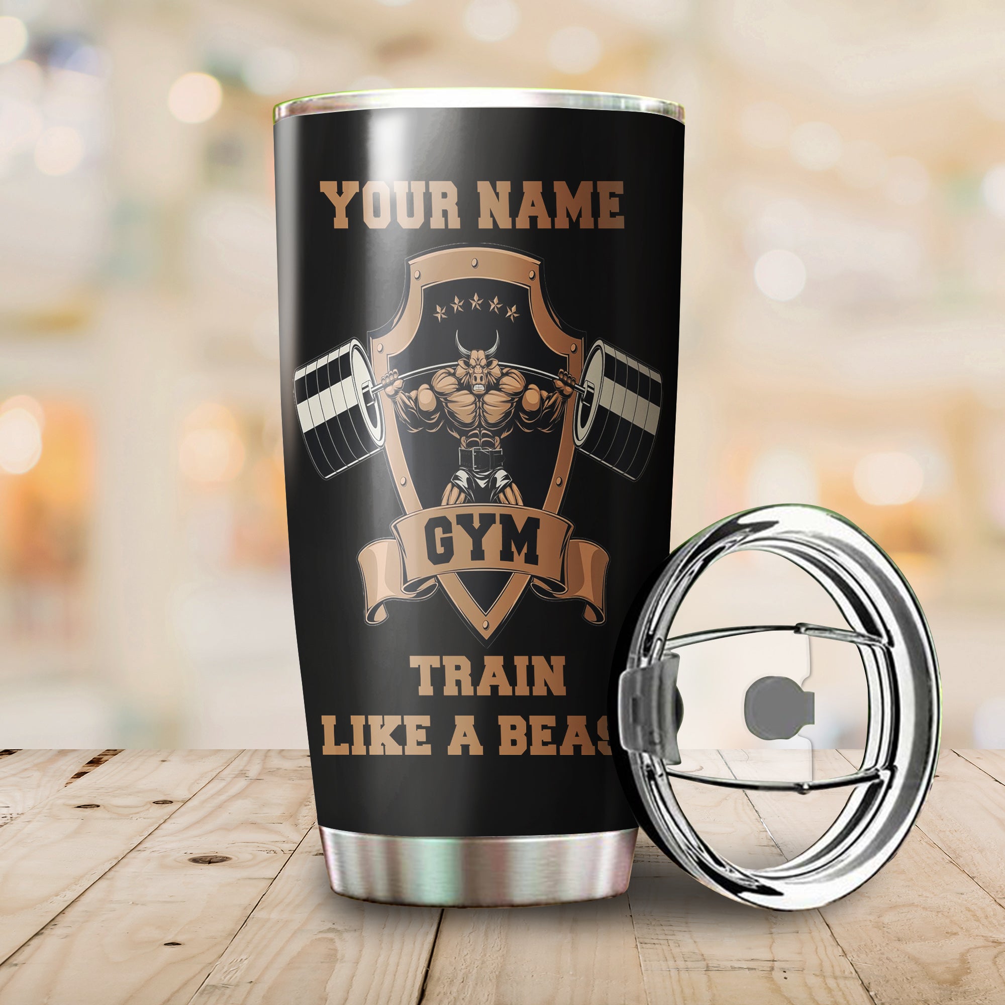 Personalized Gym Tumbler Cup Workout Gifts Bull Train Like A Beast