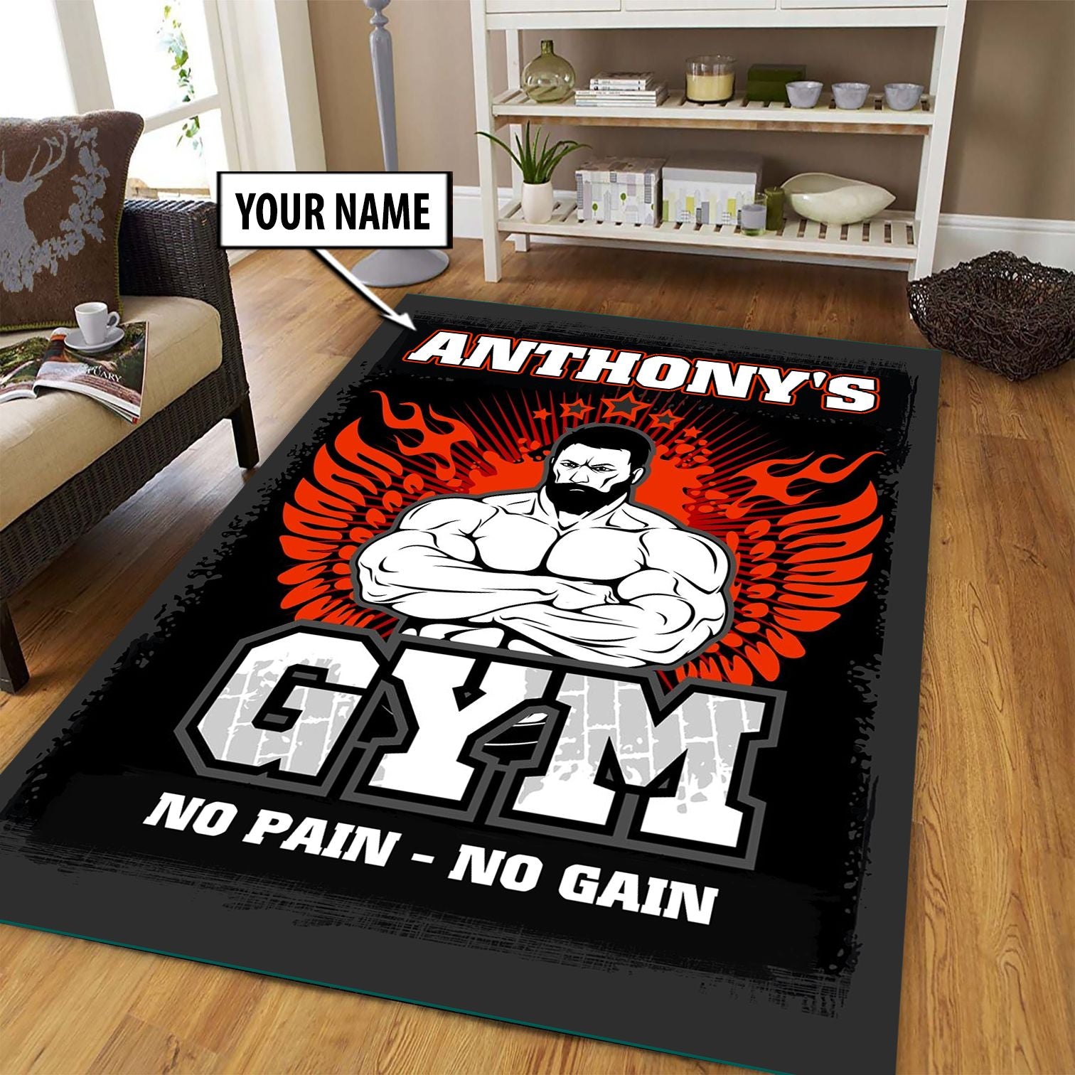Personalized Bodybuilding Rug Home Gym Decor Muscle Man Gym Gift