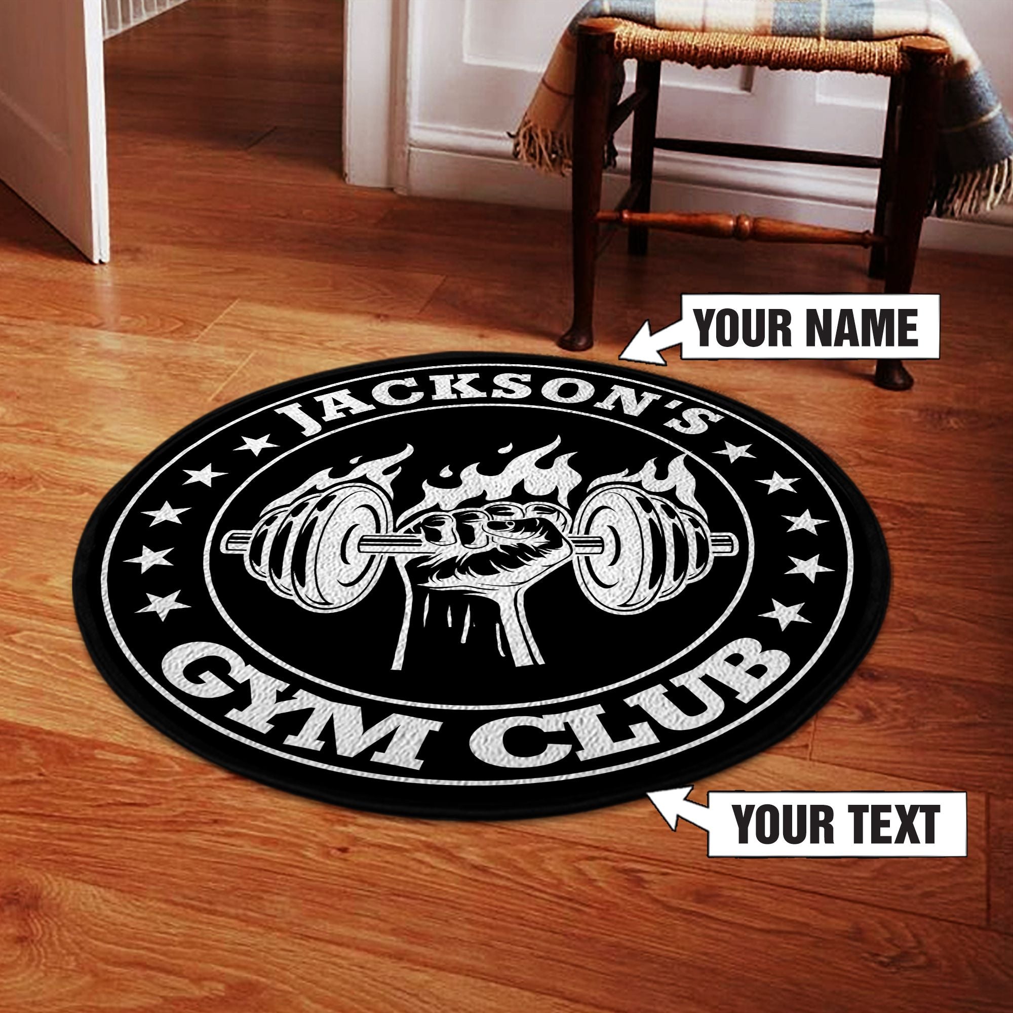 Gym Round Rug Home Gym Decor Fitness Club Bodybuilding gift Dumbbell