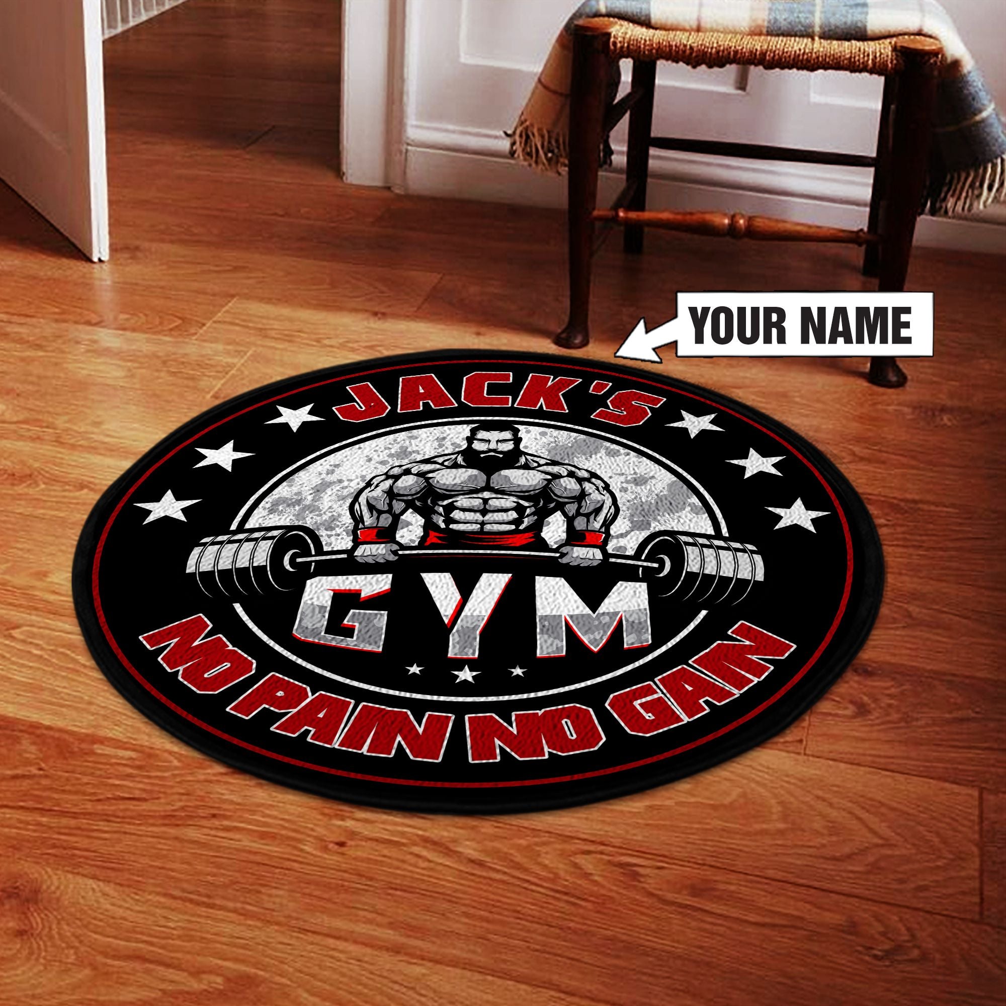 Personalized Bodybuilding Fitness Home Gym Decor Round Rug, Carpet