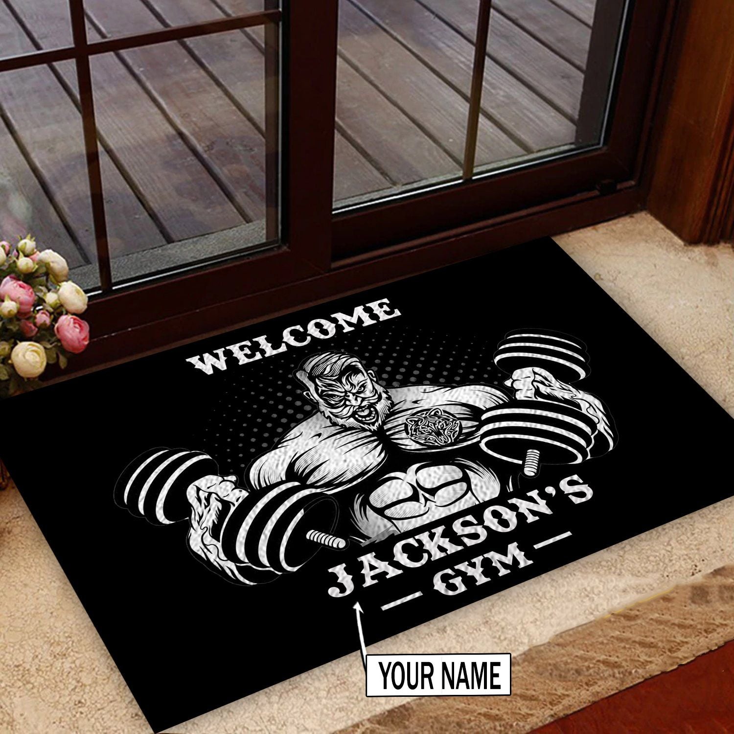 Personalized Gym Decor Home Gym Decor Welcome Rug Weightlifting Gift
