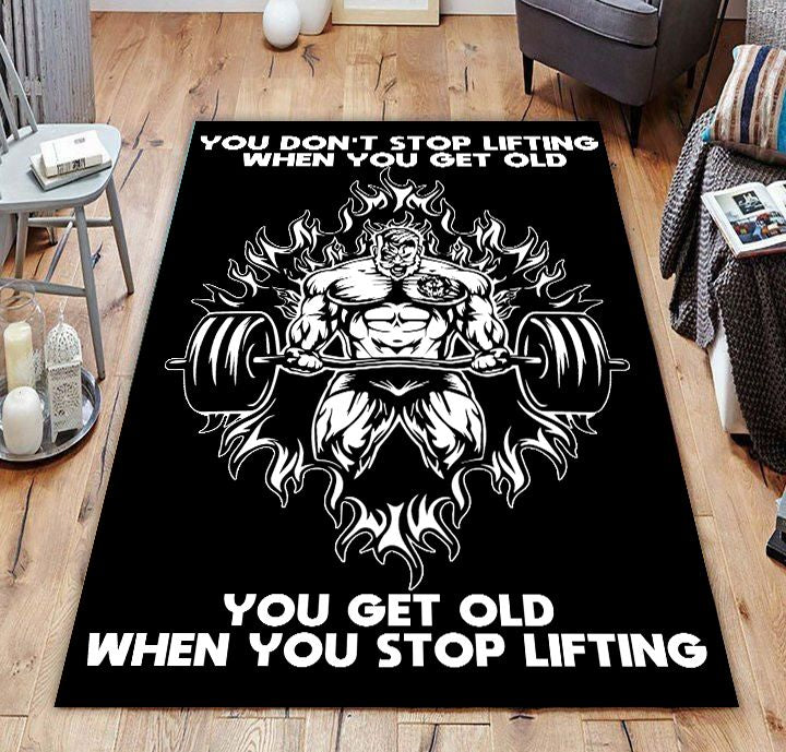 Personalized Bodybuilding Rug Home Gym Decor Old Men Motivation Quotes