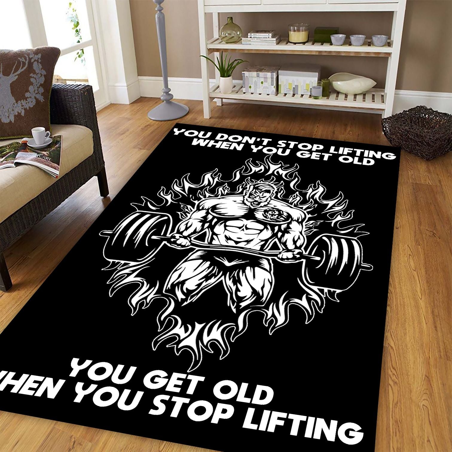 Personalized Bodybuilding Rug Home Gym Decor Old Men Motivation Quotes