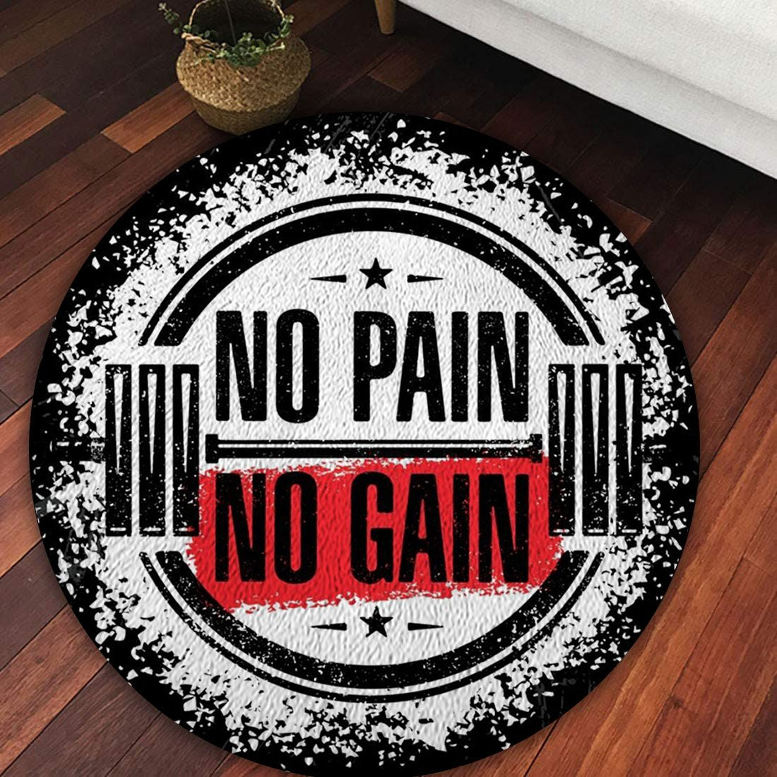 Personalized Bodybuilding Home Gym Decor No Pain No Gain Round Rug, Carpet