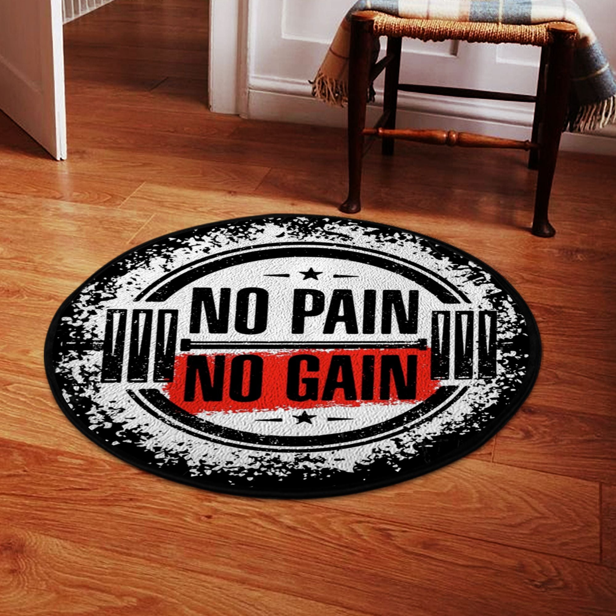 Personalized Bodybuilding Home Gym Decor No Pain No Gain Round Rug, Carpet