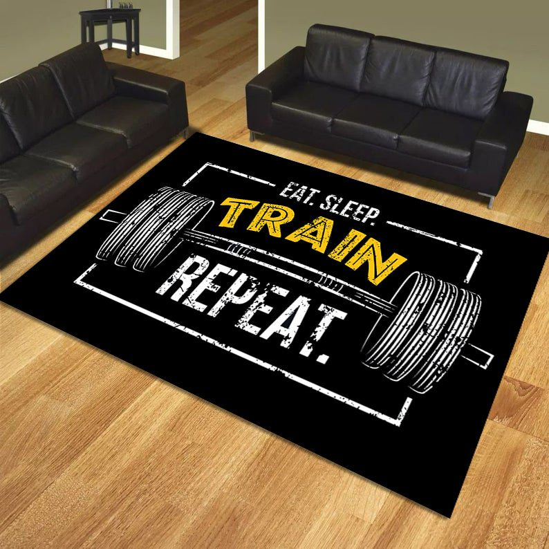 Personalized Bodybuilding Rug Home Gym Decor Eat Sleep Train Repeat Gym Gift