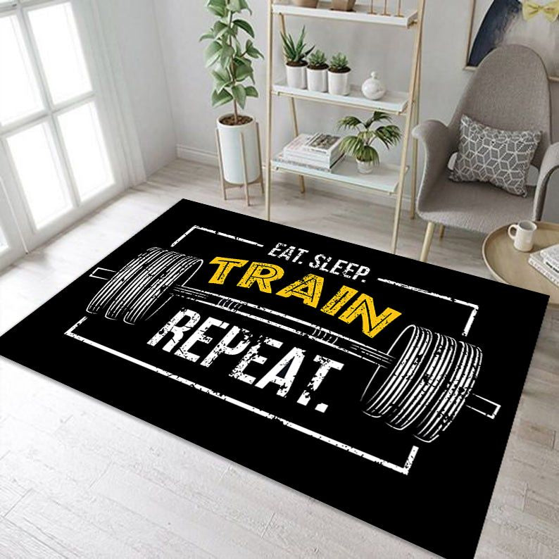 Personalized Bodybuilding Rug Home Gym Decor Eat Sleep Train Repeat Gym Gift