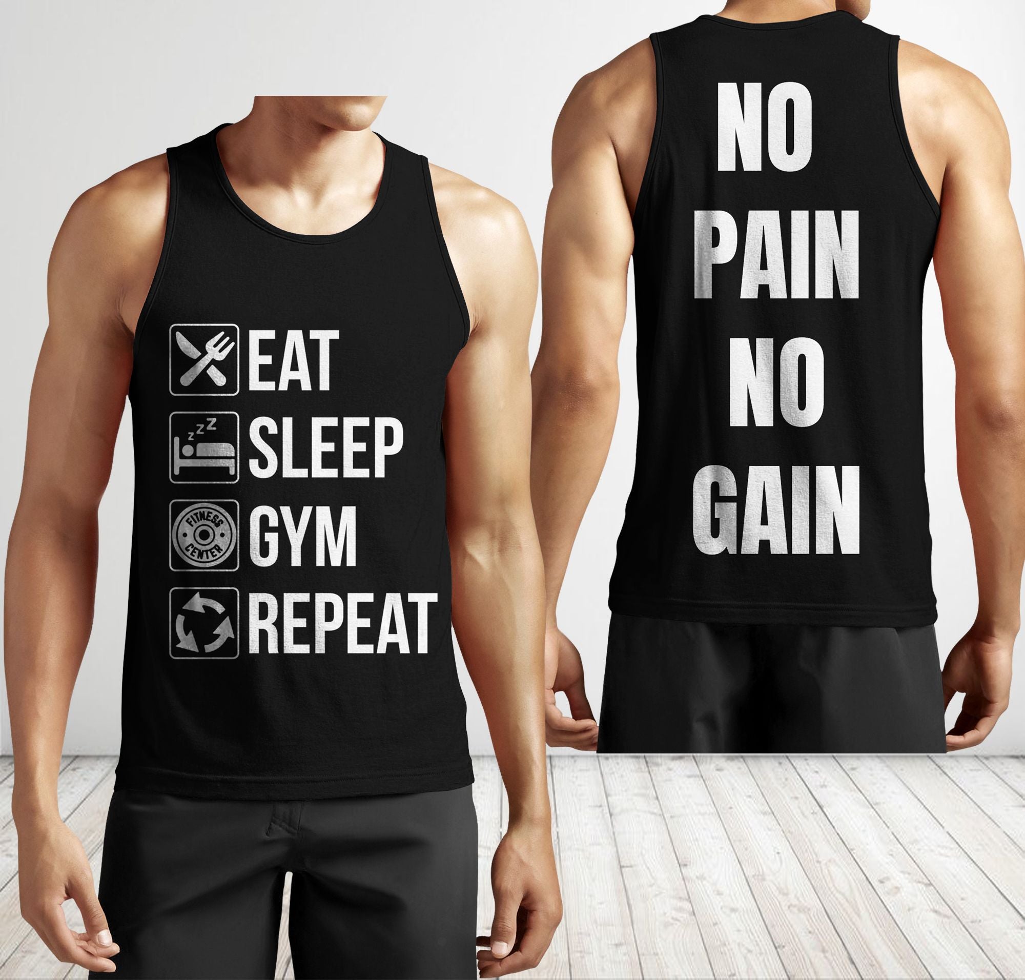 Men Gym Tank Tops Motivational Shirts Eat Sleep Train Repeat