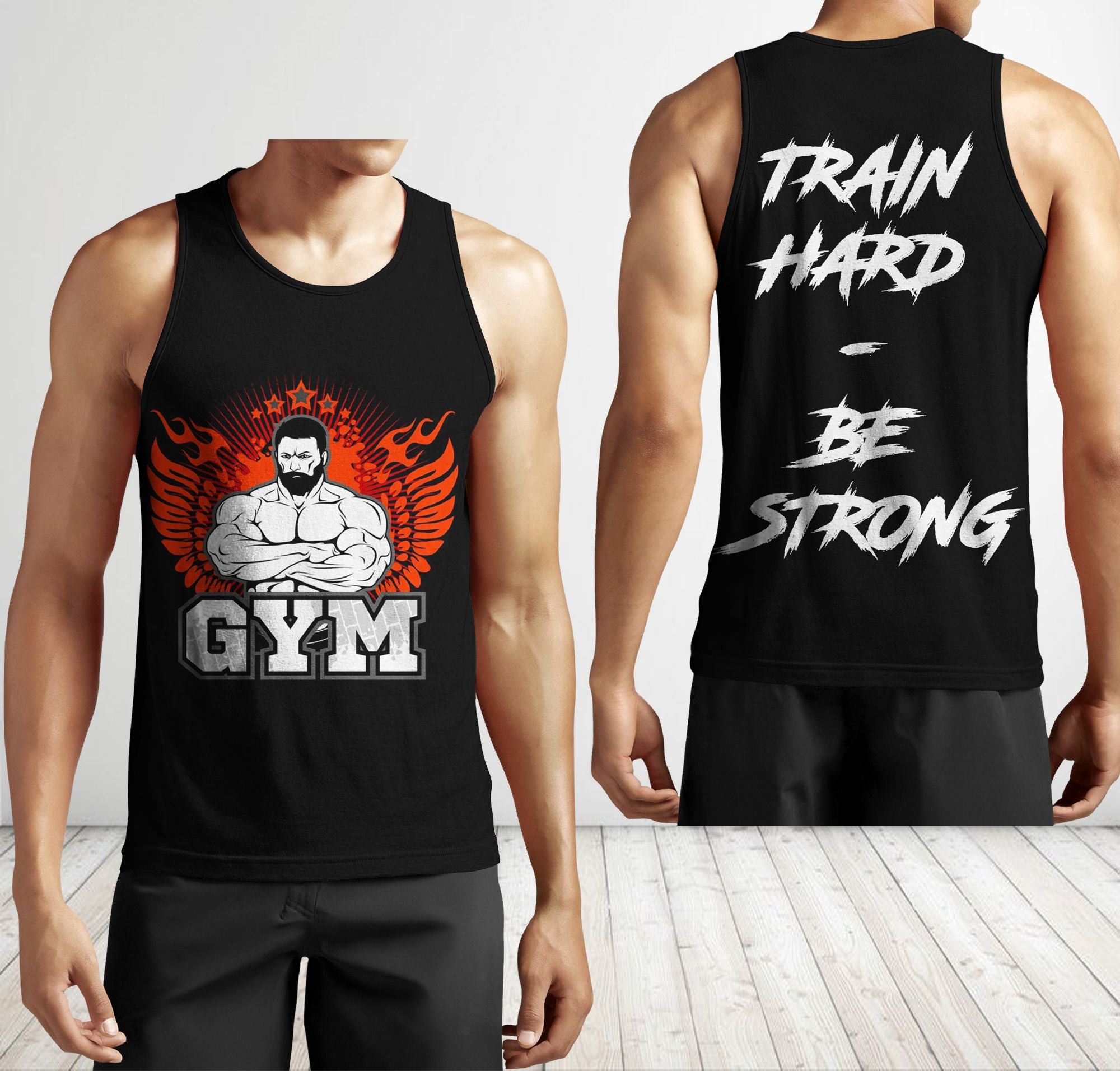 Men Gym Tank Tops Motivational Shirts Train Hard Be Strong