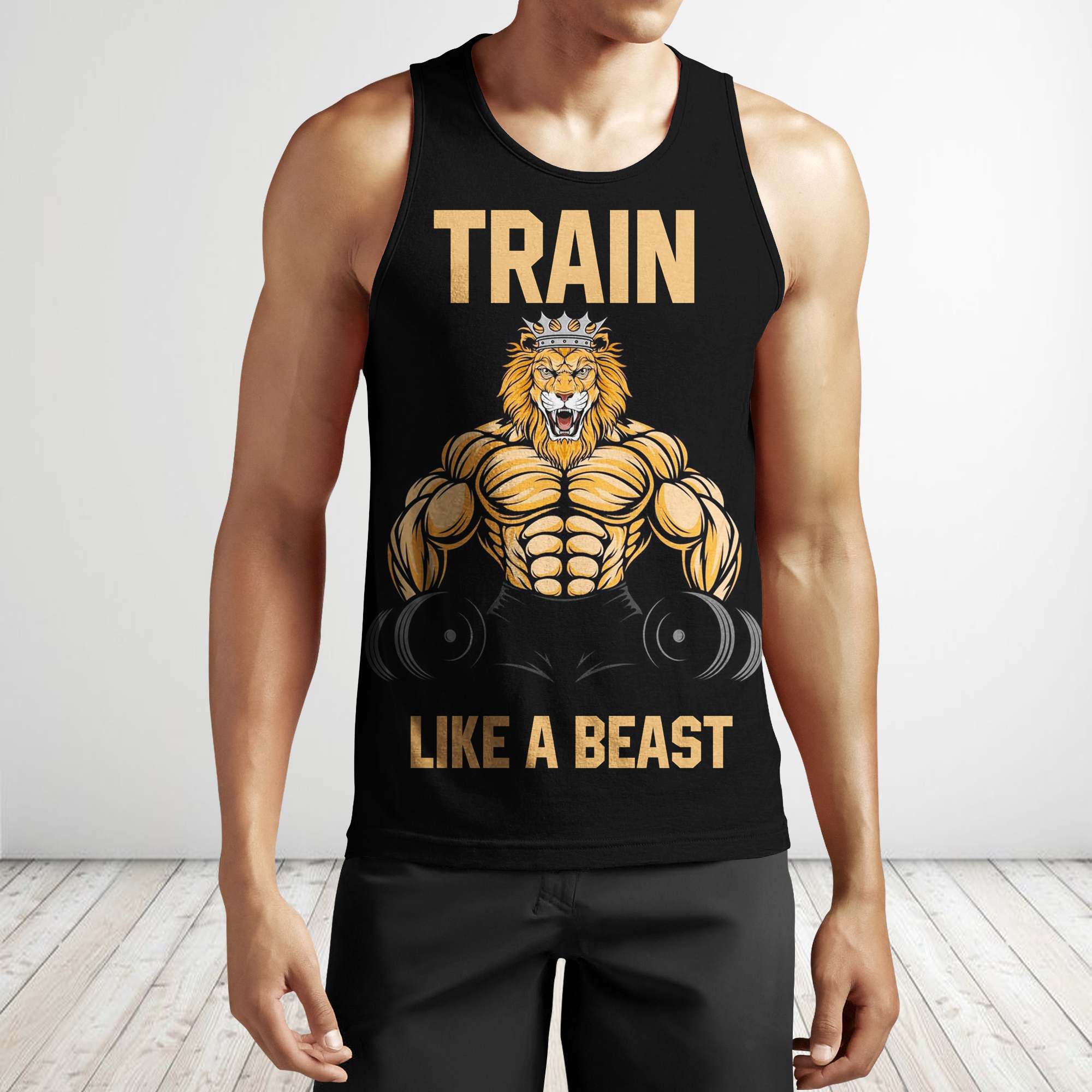 Men Gym Tank Tops Motivational Shirts Train Like A Beast Lion King