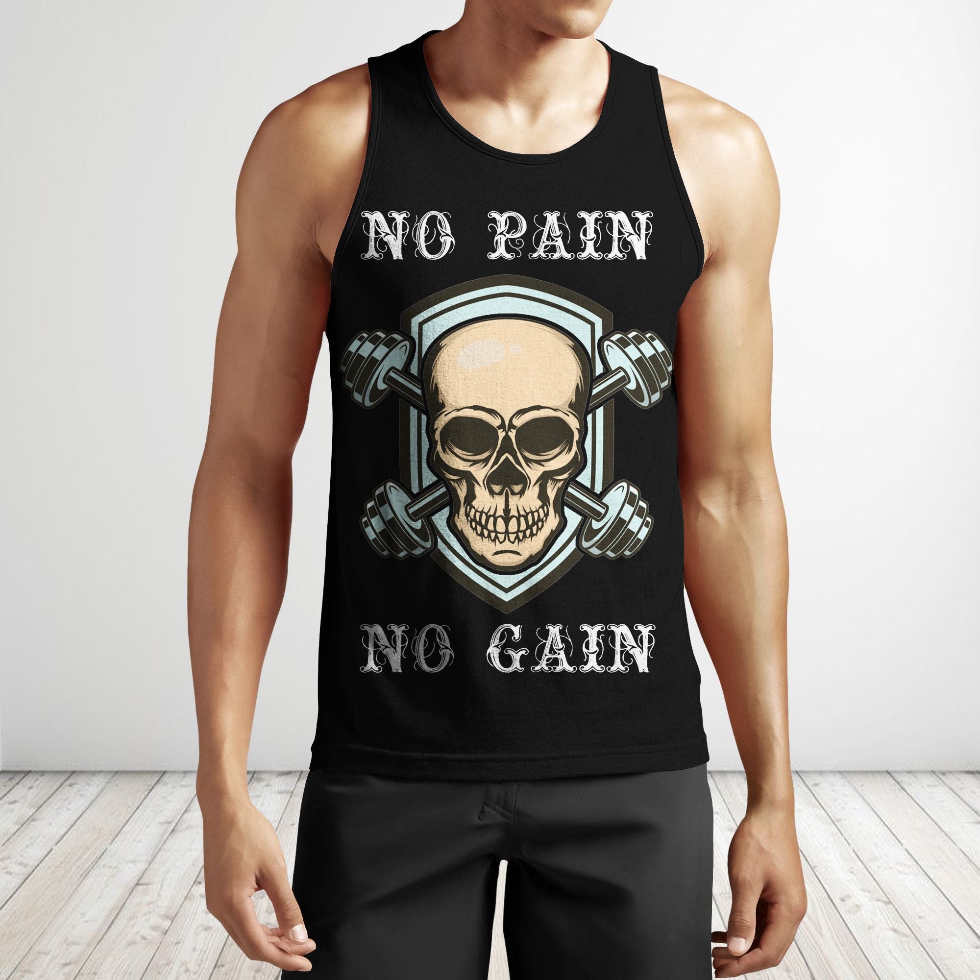 Men Gym Tank Tops Motivational Shirts Skull Dumbbell