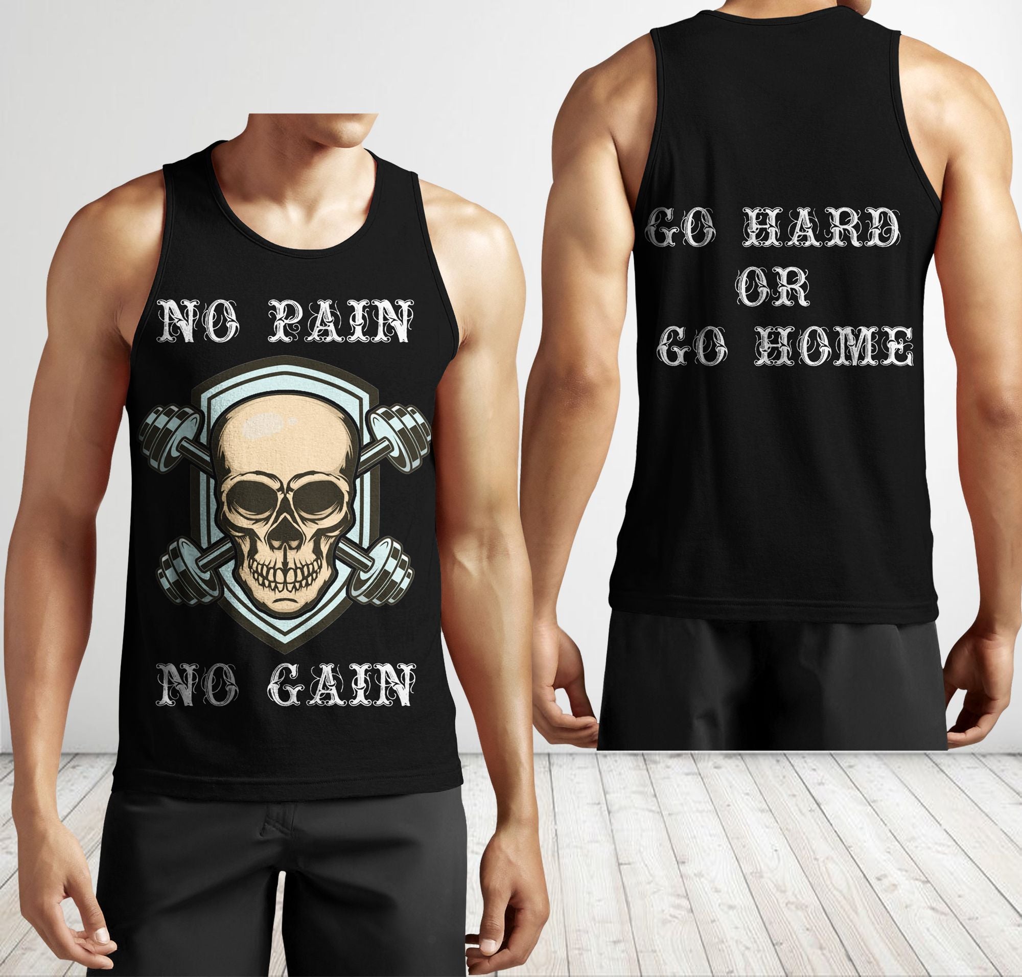 Men Gym Tank Tops Motivational Shirts Skull Dumbbell