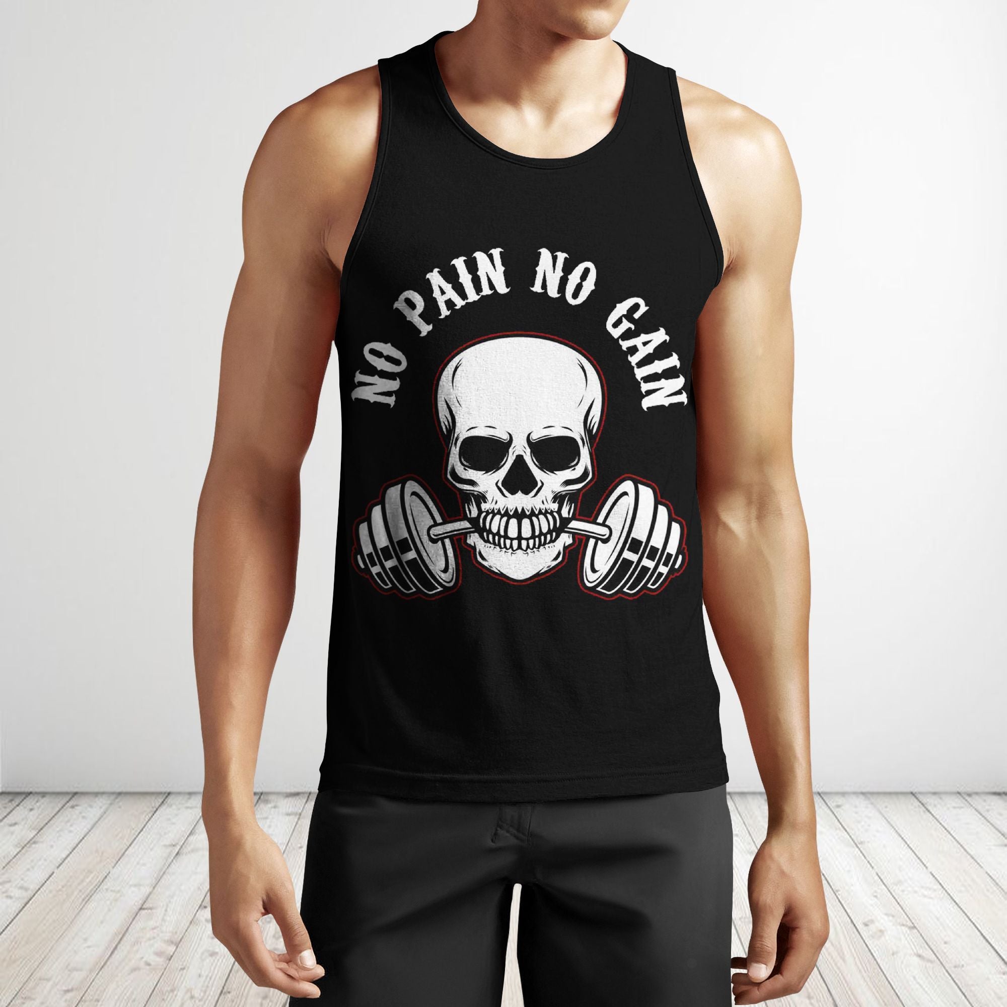 Men Gym Tank Tops Motivational Shirts Skull No Pain No Gain
