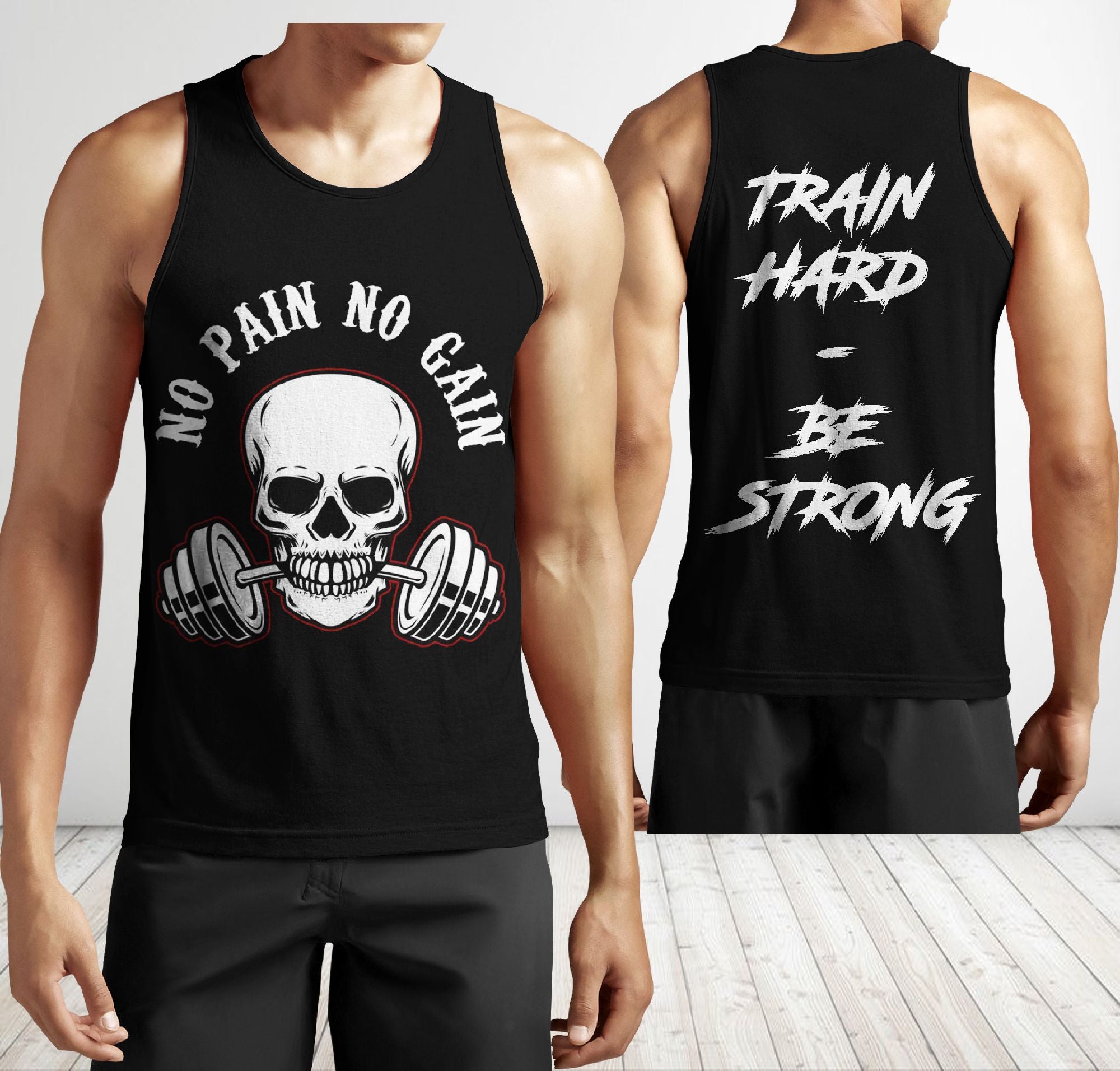 Men Gym Tank Tops Motivational Shirts Skull No Pain No Gain – Style My Pride