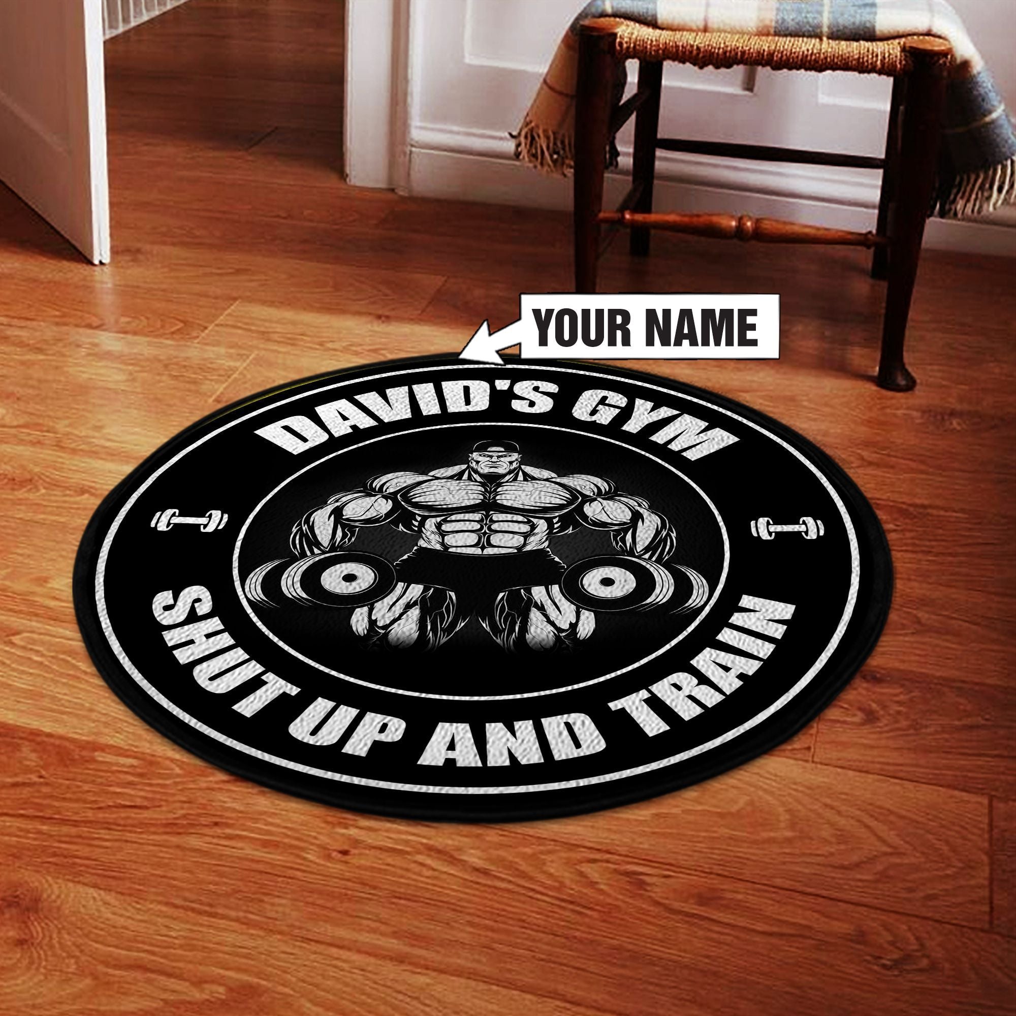 Personalized Bodybuilding Home Gym Decor Shut Up And Train Round Rug, Carpet