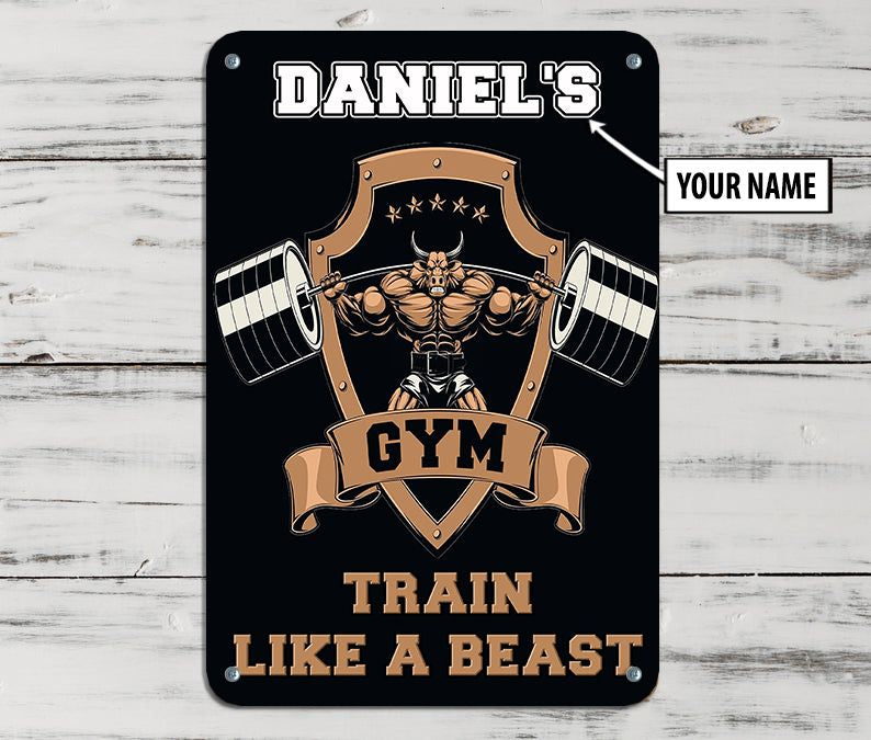 Personalized Bodybuilding Home Gym Decor Train Like A Beast Vintage Metal Sign