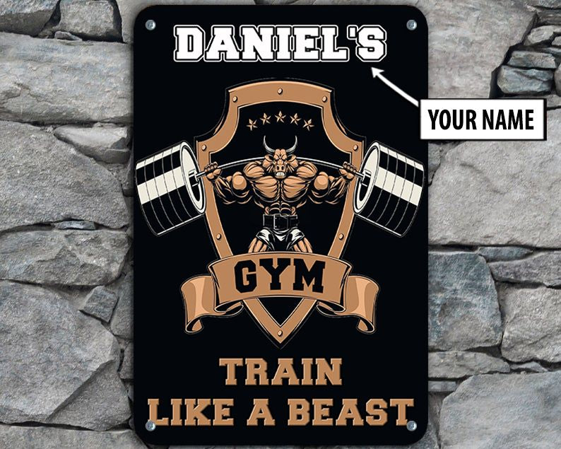 Personalized Bodybuilding Home Gym Decor Train Like A Beast Vintage Metal Sign