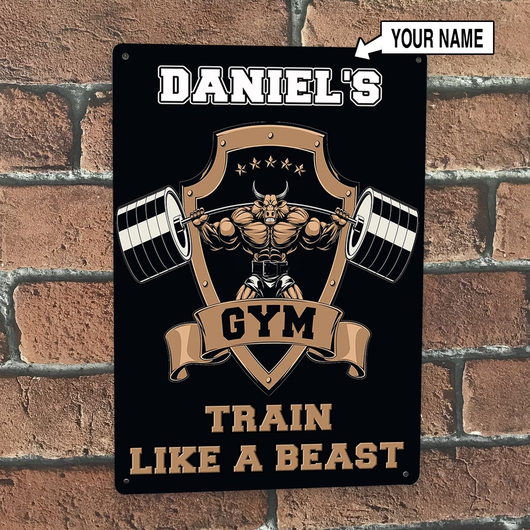 Personalized Bodybuilding Home Gym Decor Train Like A Beast Vintage Metal Sign
