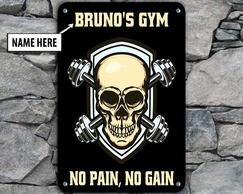 Personalized Bodybuilding Home Gym Decor Skull Dumbbell Vintage Metal Sign