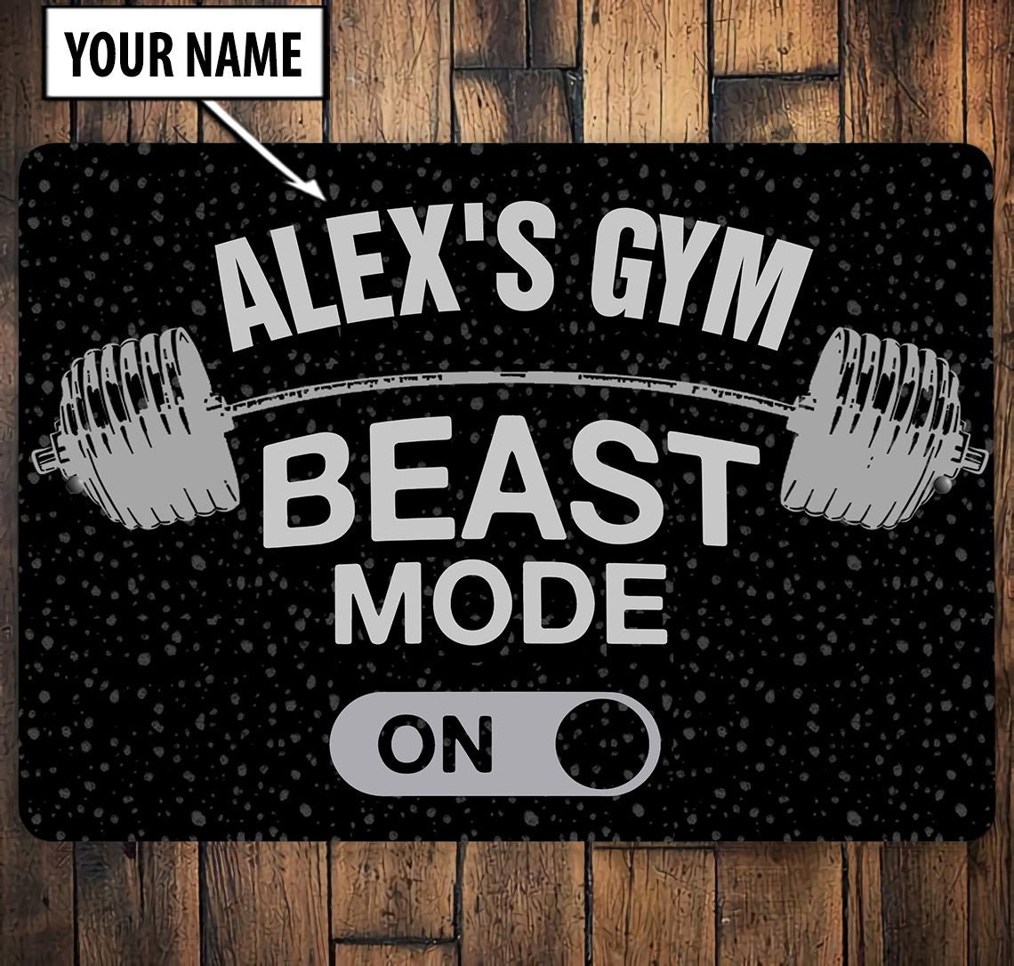 Fitness Custom Metal Sign Home Gym Decor Barbell Beast Mode Vintage Metal Sign Gym Gift