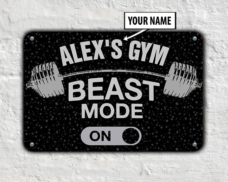 Fitness Custom Metal Sign Home Gym Decor Barbell Beast Mode Vintage Metal Sign Gym Gift