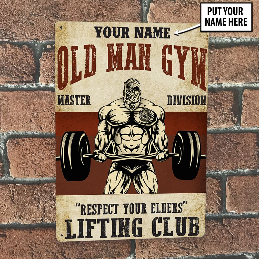 Personalized Old Man Bodybuilding Home Gym Decor Vintage Metal Sign