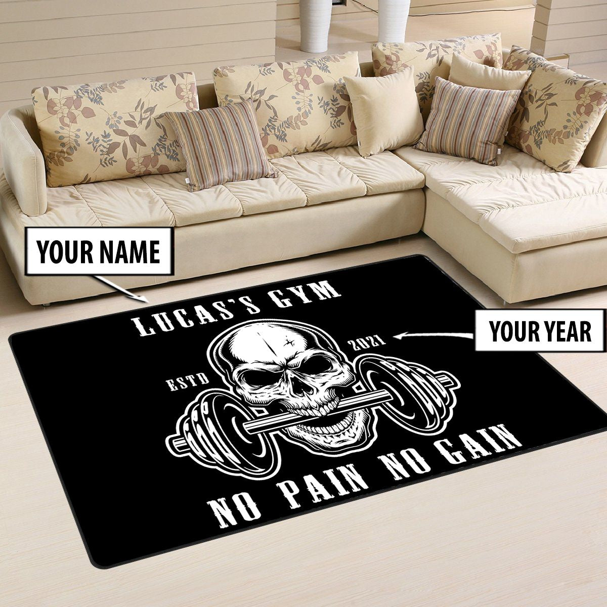 Personalized Bodybuilding Rug Home Gym Decor Skull Bodybuilding Gift