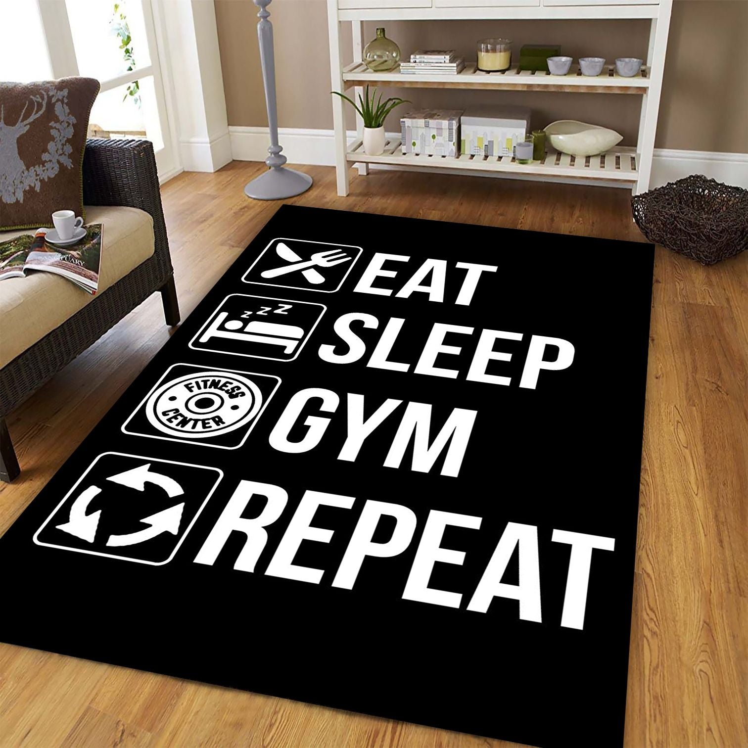 Gym Rug Carpet Home Gym Decor Eat Sleep Repeat Bodybuilding Gift
