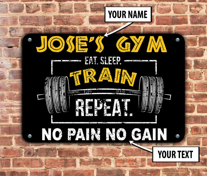 Fitness Custom Metal Sign Home Gym Decor Eat Sleep Train Repeat Gym Gift
