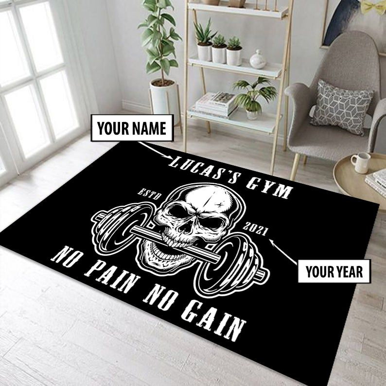 Personalized Bodybuilding Rug Home Gym Decor Skull Bodybuilding Gift