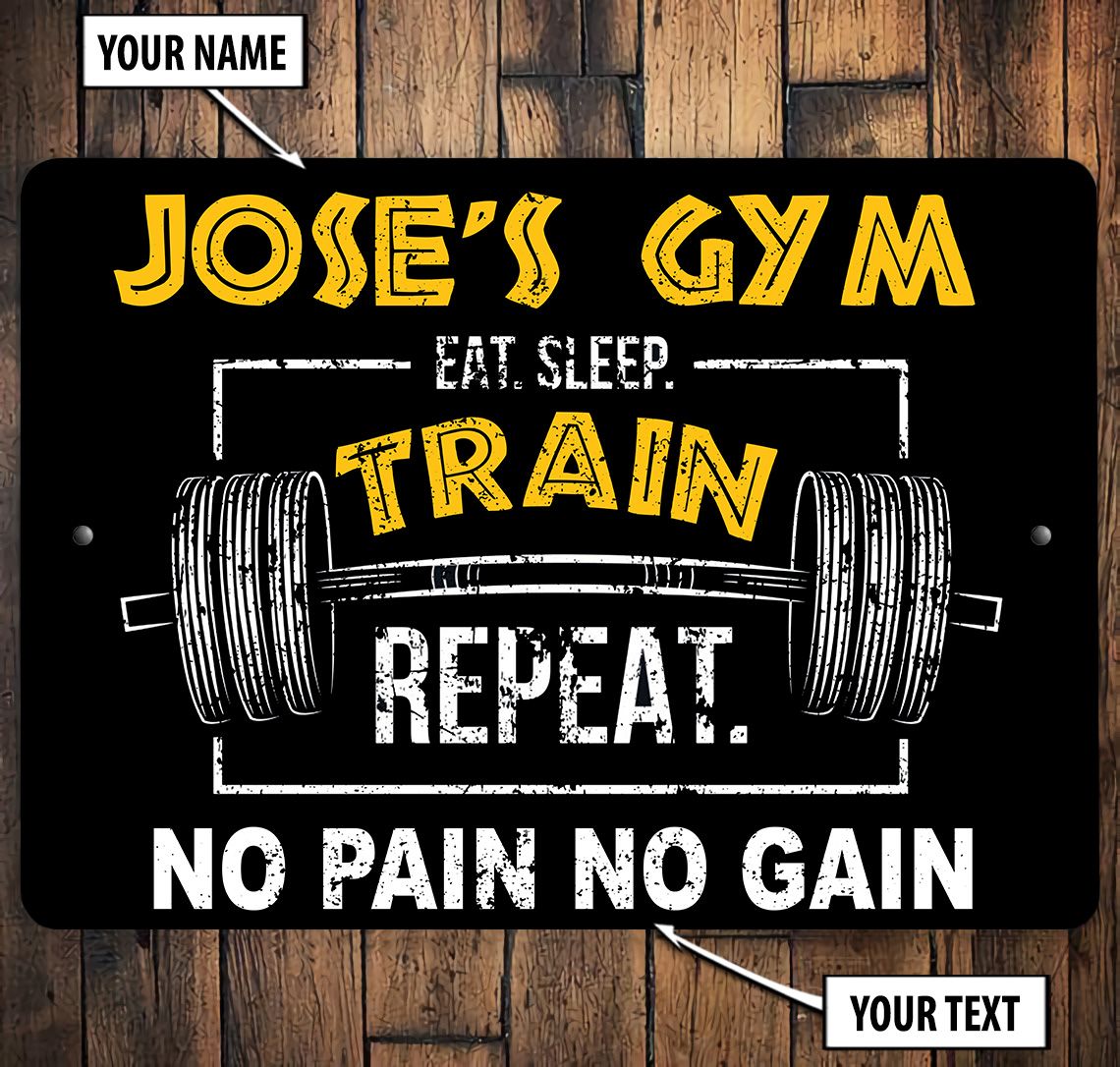 Fitness Custom Metal Sign Home Gym Decor Eat Sleep Train Repeat Gym Gift