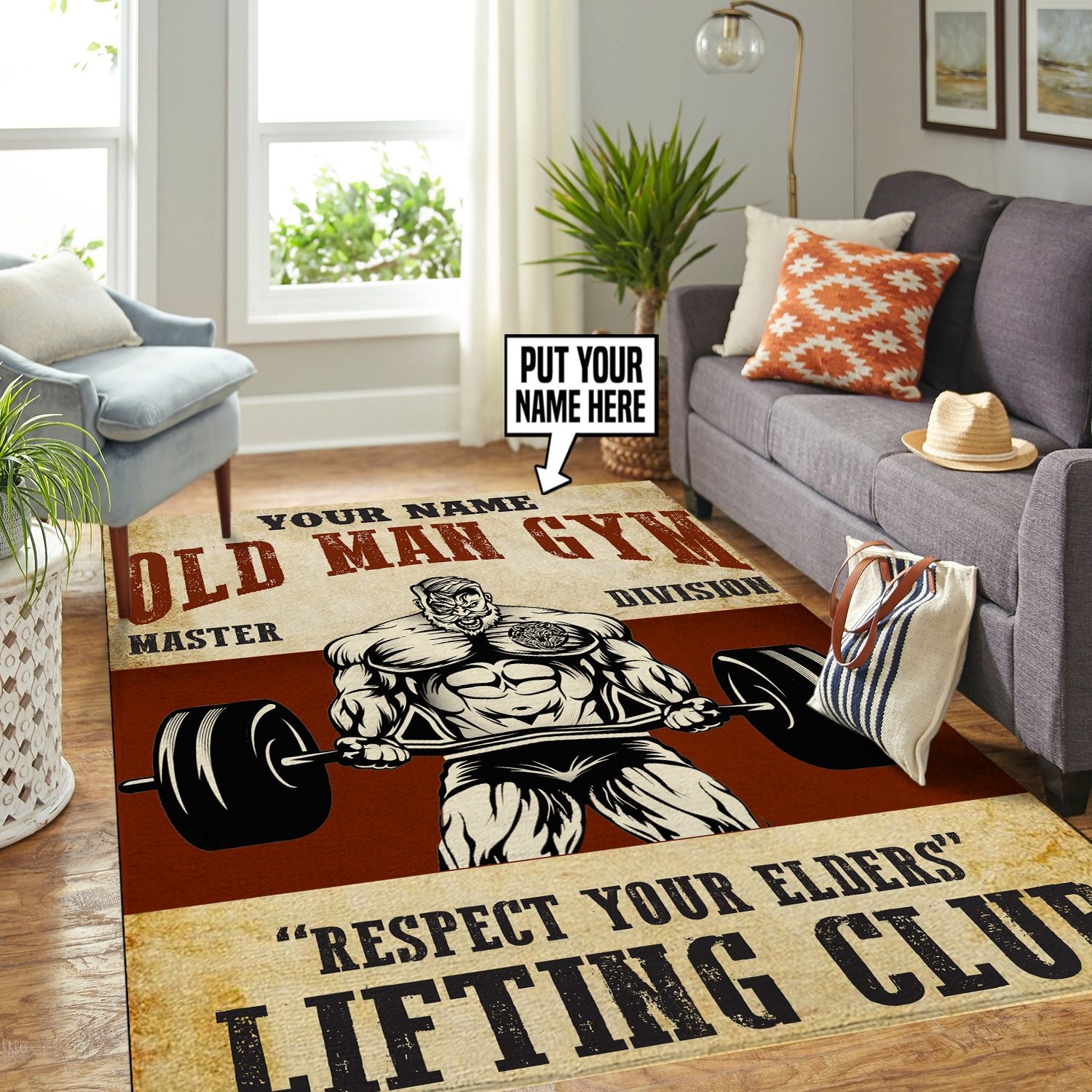 Fitness Rug Home Gym Decor Old Man Bodybuilding Gift