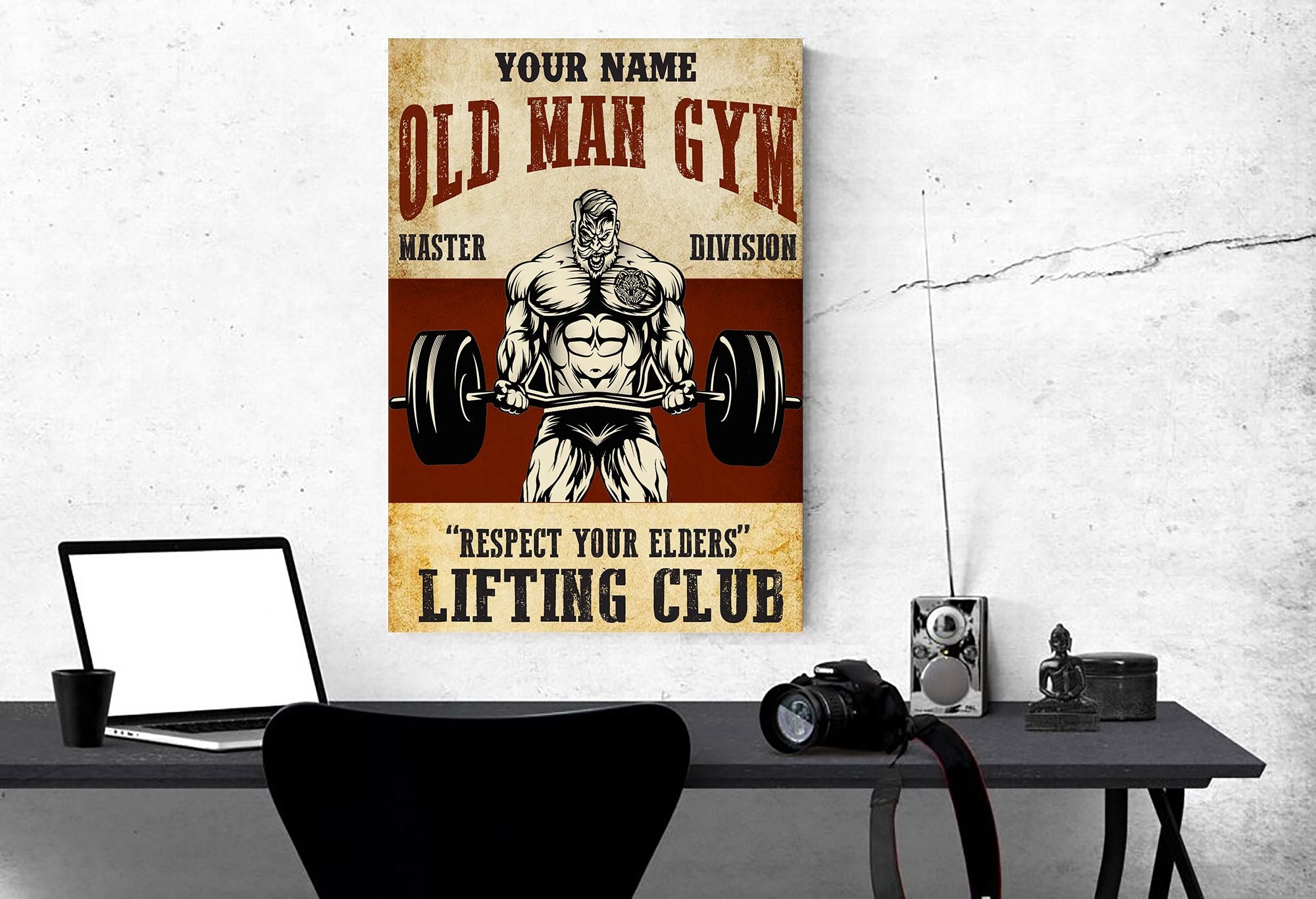 Personalized Old Man Bodybuilding Home Gym Decor Canvas, Wall Art