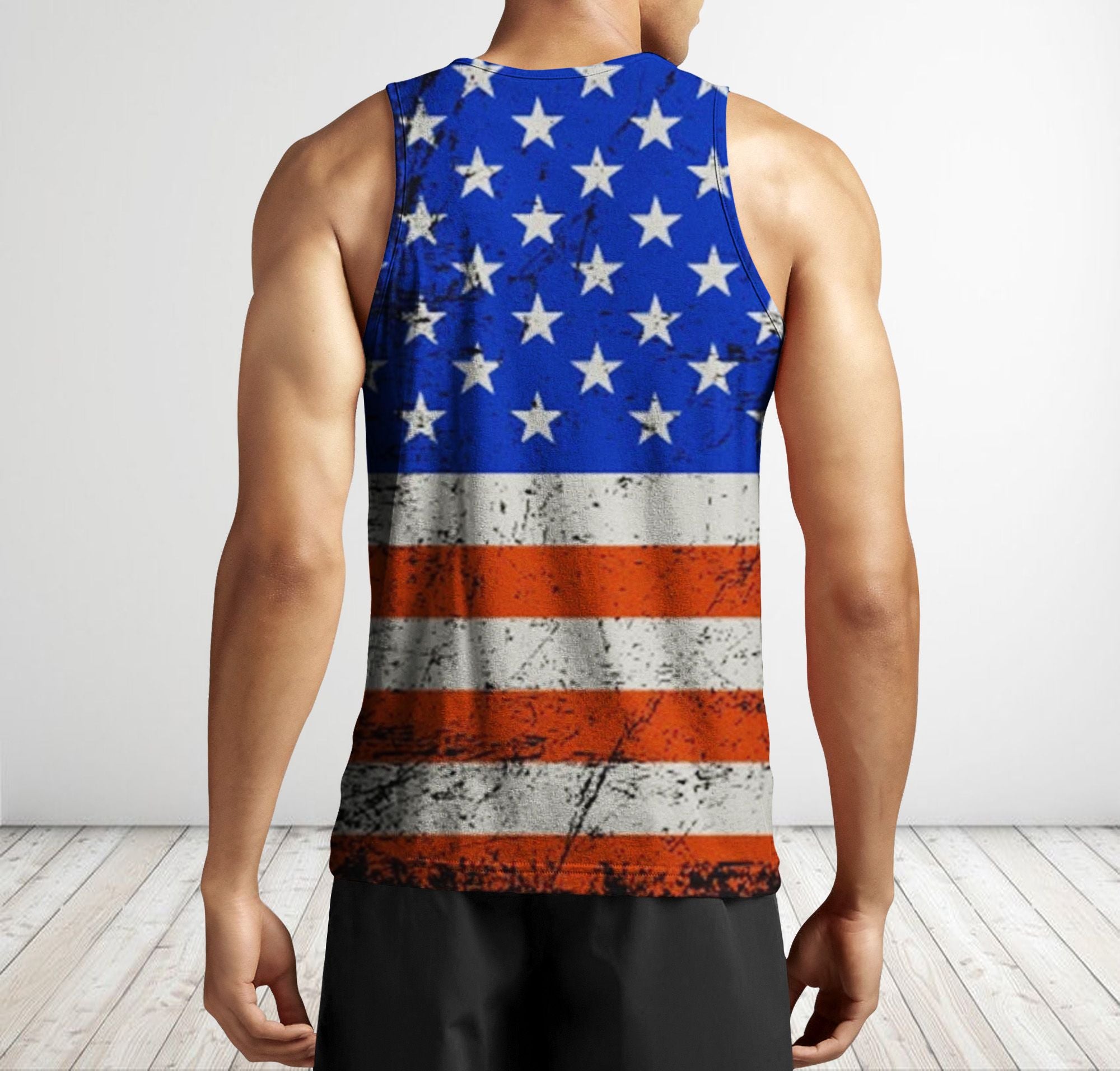 Men Gym Tank Tops Motivational Shirts Weight Plate American Flag