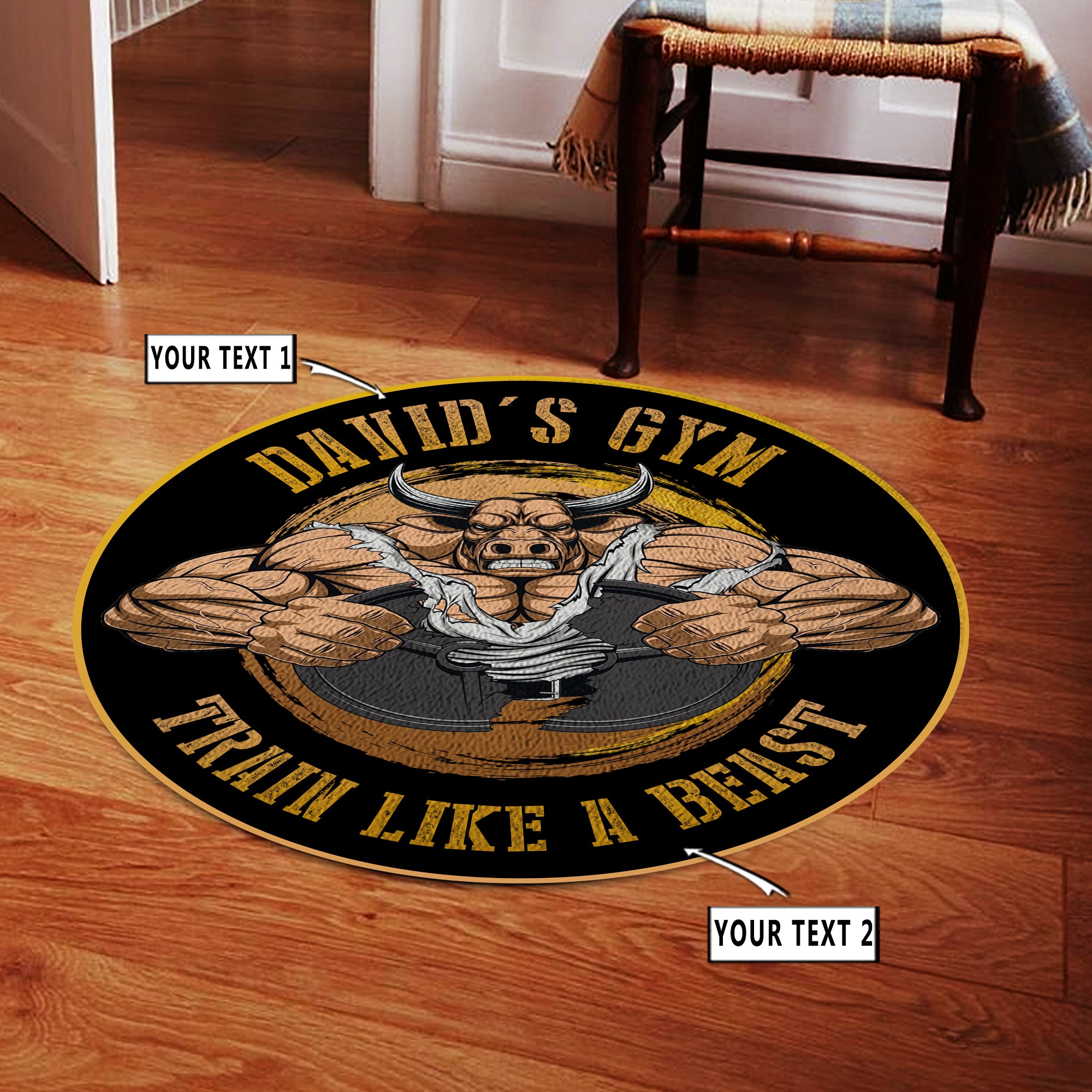Personalized Bodybuilding Home Gym Decor Train Like A Beast Round Rug, Carpet