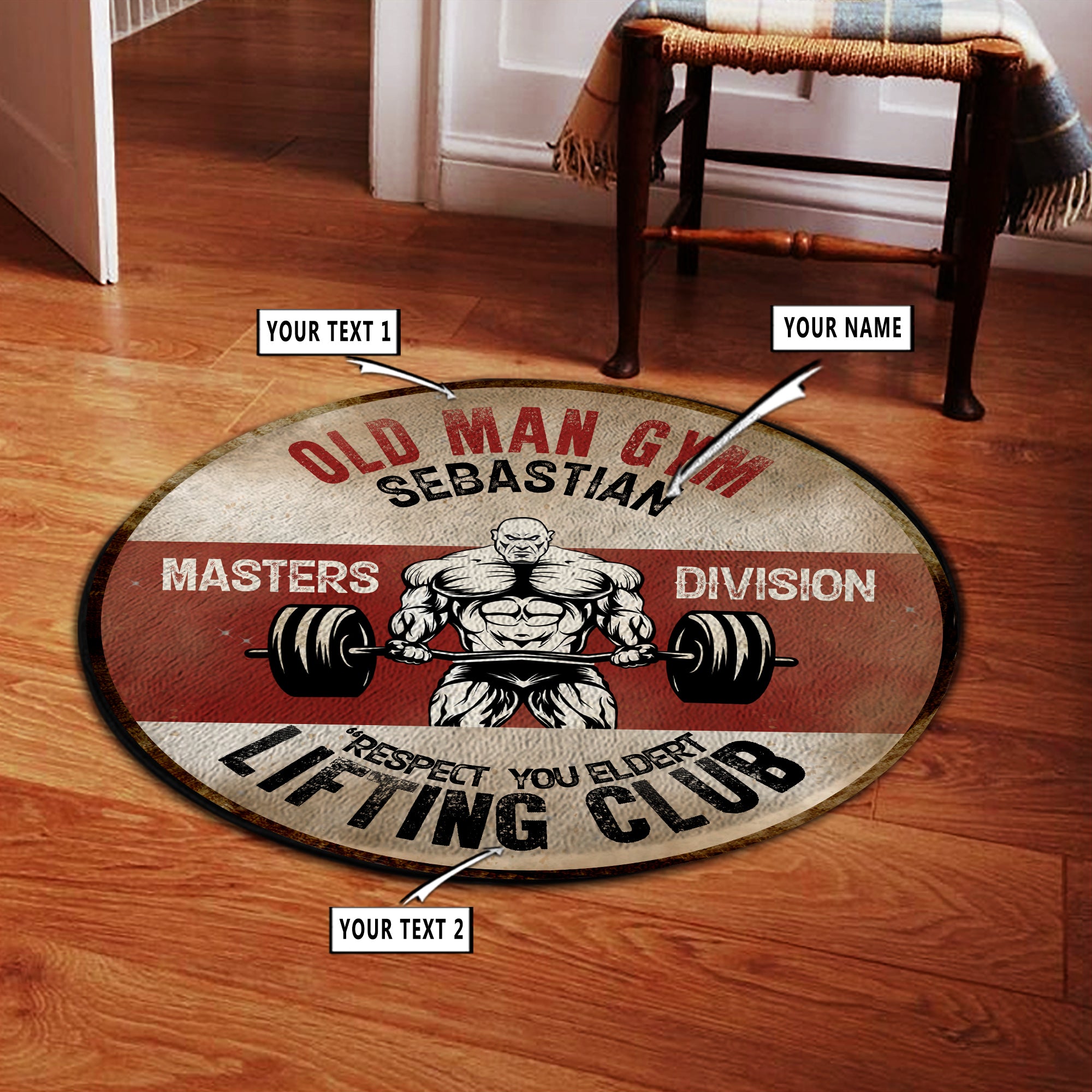 Personalized Old Man Home Gym Decor Sebastian Round Rug, Carpet