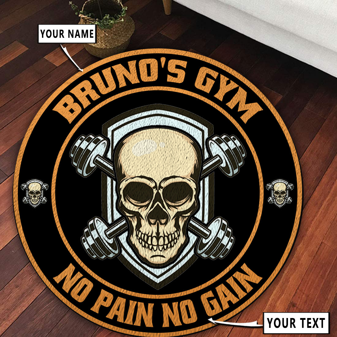 Personalized Skull Dumbbell Bodybuilding Home Gym Decor Round Rug, Carpet