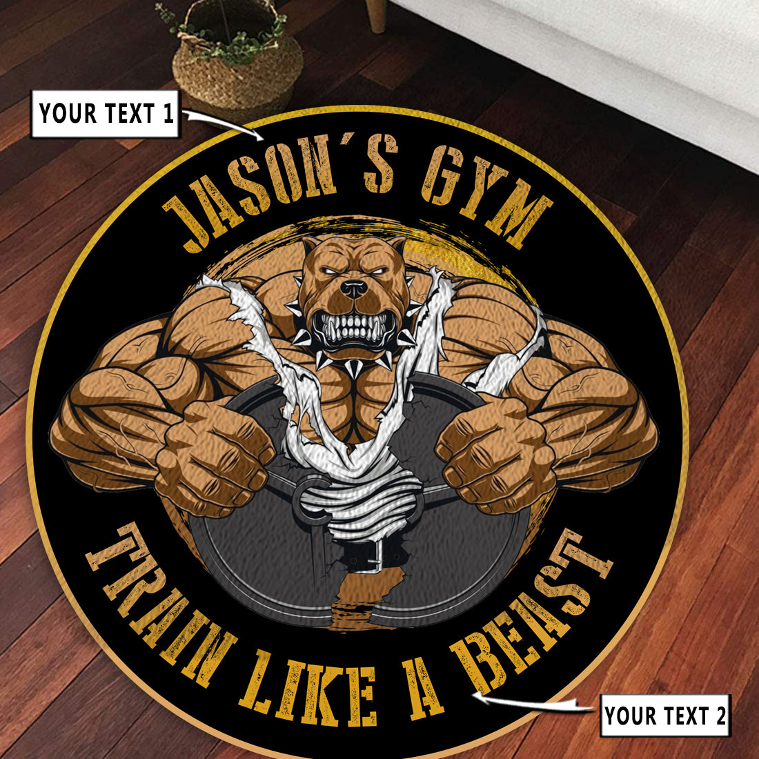 Personalized Home Gym Decor Train Like A Beast Bull Dog Round Rug, Carpet