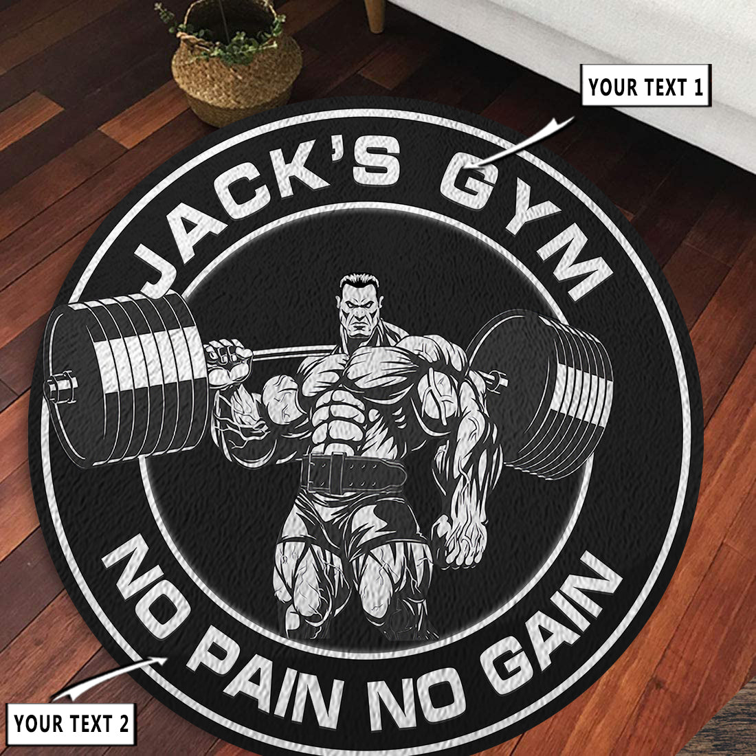 Personalized Bodybuilding Round Rug, Carpet Home Gym Decor Muscle Man