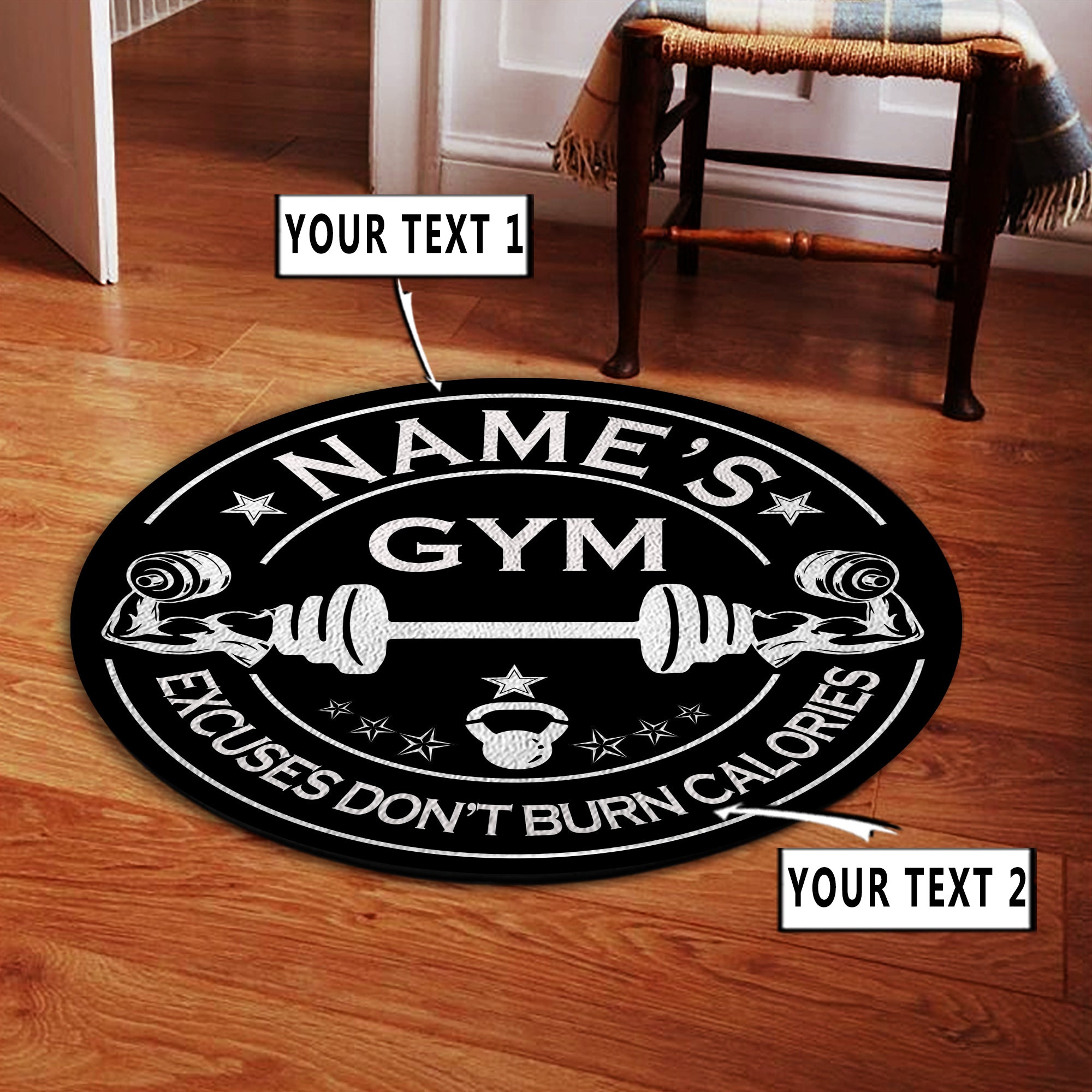 Personalized Gym Round Rug Home Gym Decor Bodybuilding gift