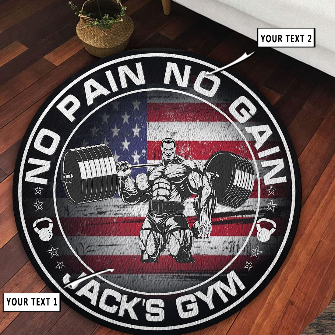 Personalized Home Gym Decor Rug Weightlifting Man American Flag 10976