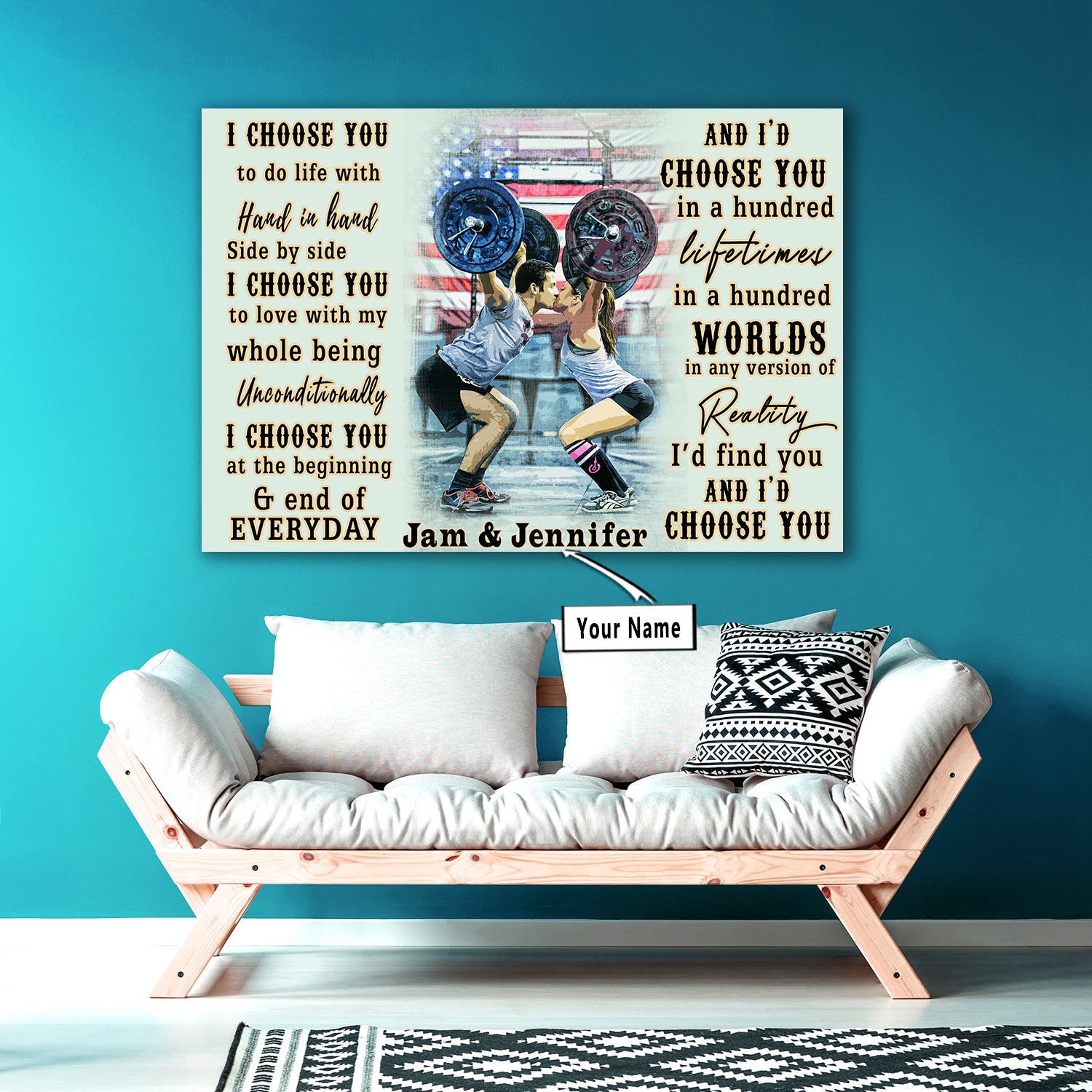 Personalized Couple Quotes Gym Poster Canvas Home Gym Decor Weightlifting Gift