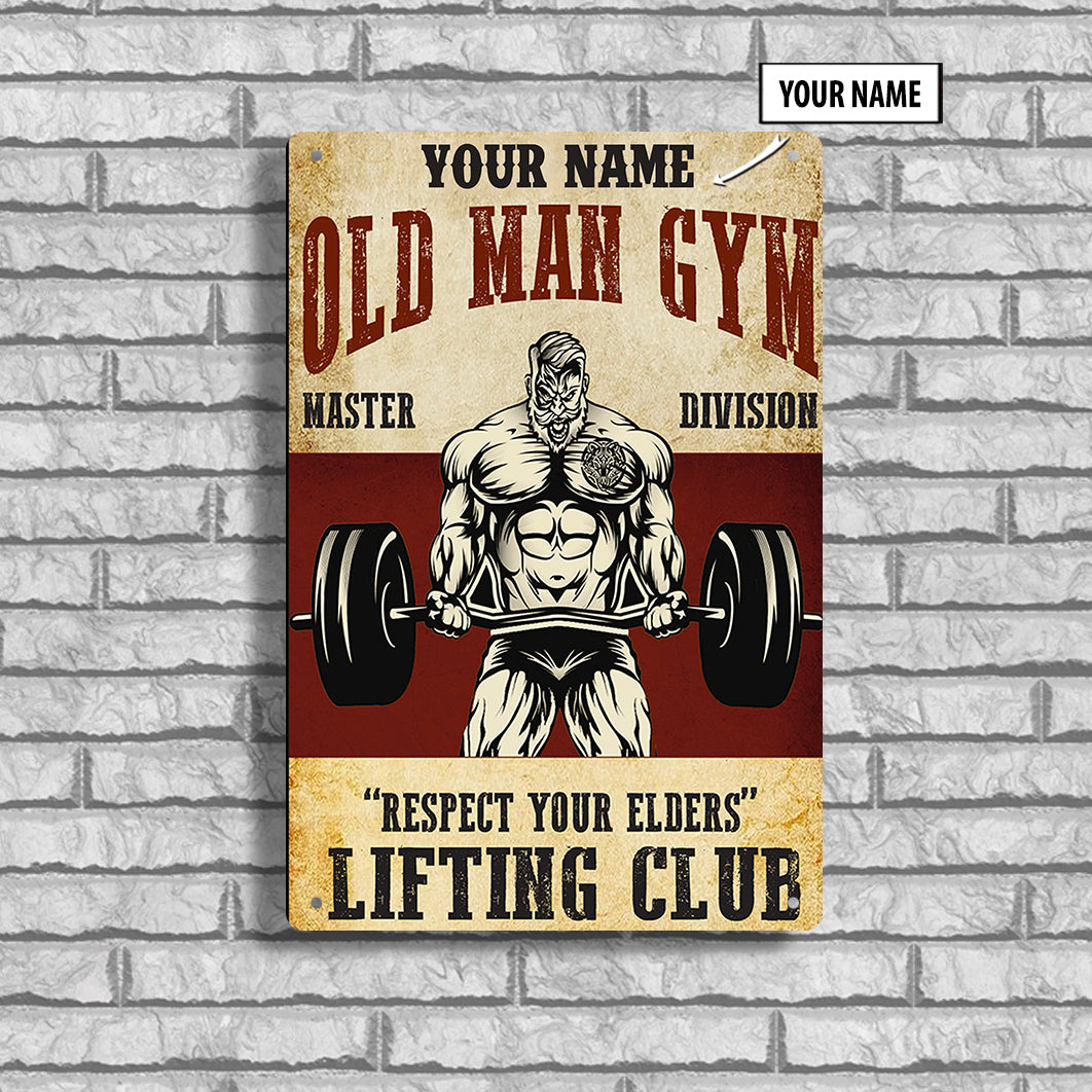 Personalized Metal Sign Old Man Bodybuilding Home Gym Decor