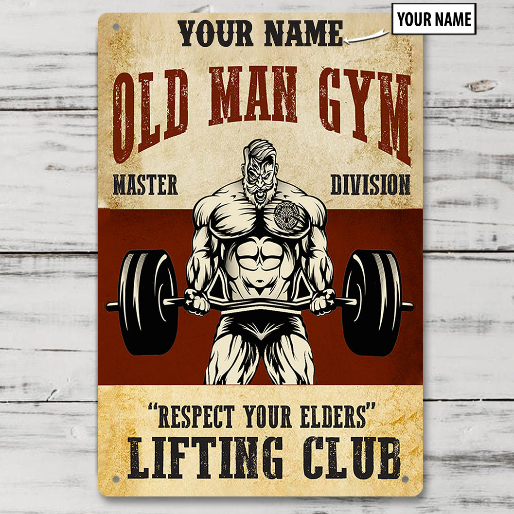 Personalized Metal Sign Old Man Bodybuilding Home Gym Decor