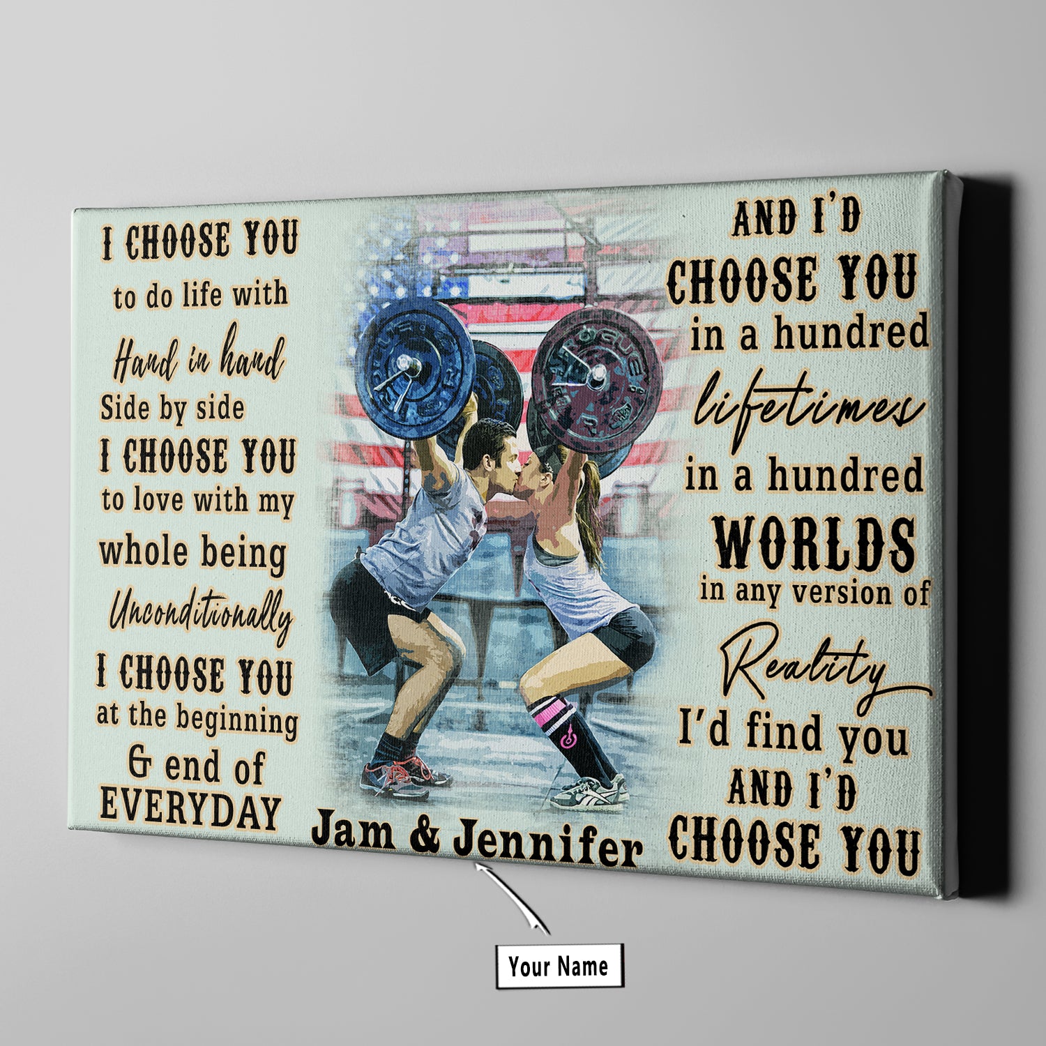 Personalized Couple Quotes Gym Poster Canvas Home Gym Decor Weightlifting Gift