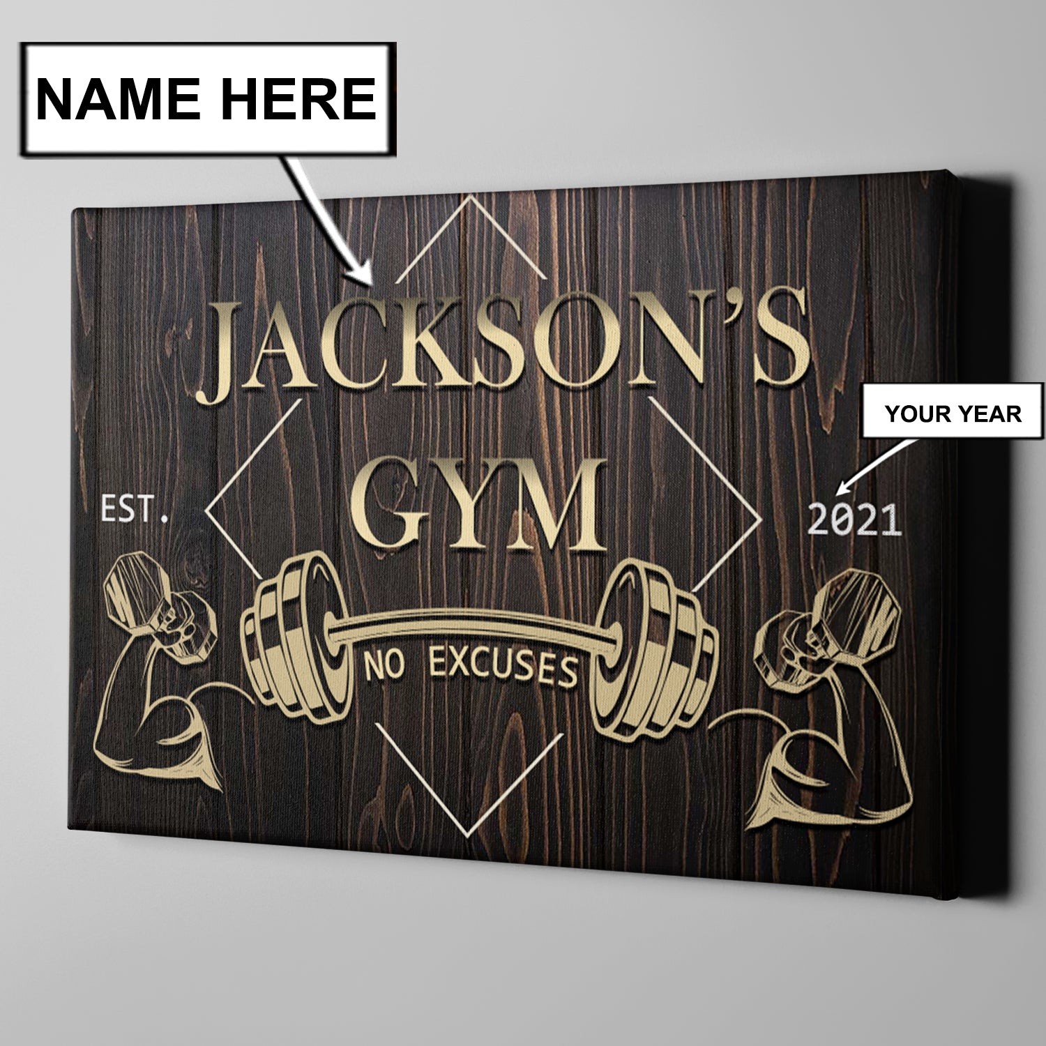 Personalized Home Gym Decor No Excuses Canvas, Wall Art