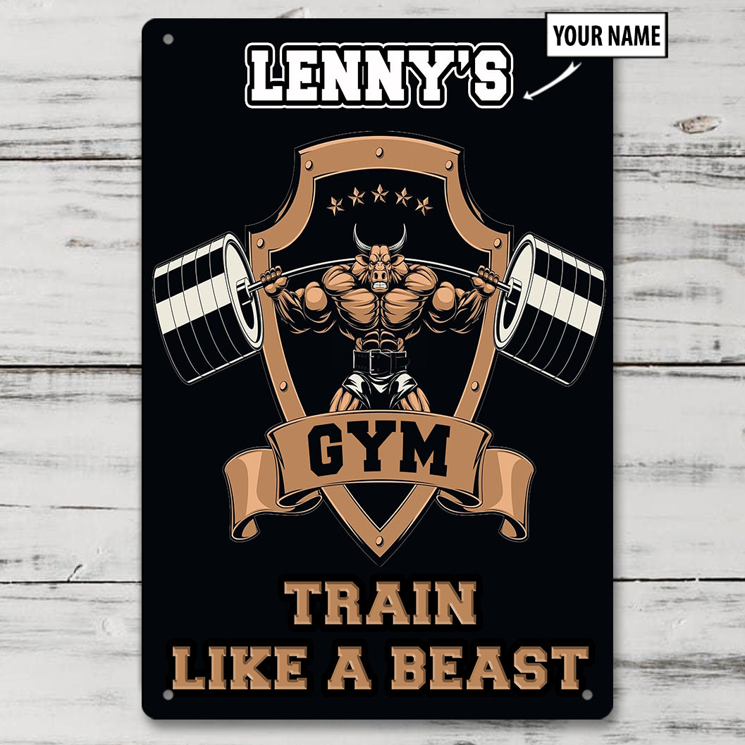 Personalized Gym Metal Sign Train Like A Beast Home Gym Decor