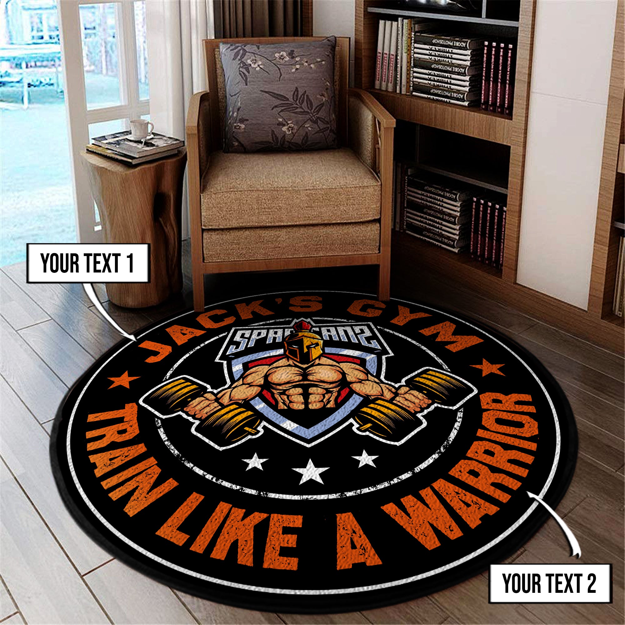 Personalized Gym Round Rug Spartan Home Gym Decor Motivational Quotes 11005