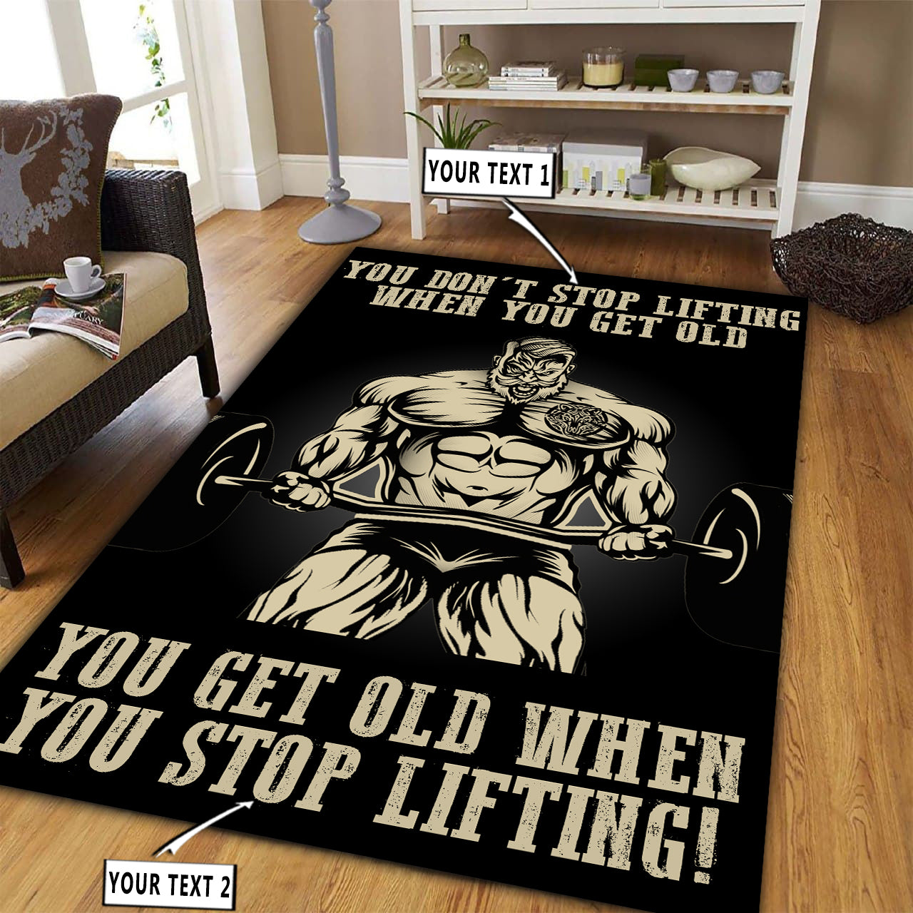 Personalized Gym Rug Home Gym Decor Old Man Carpet Bodybuilding Gift